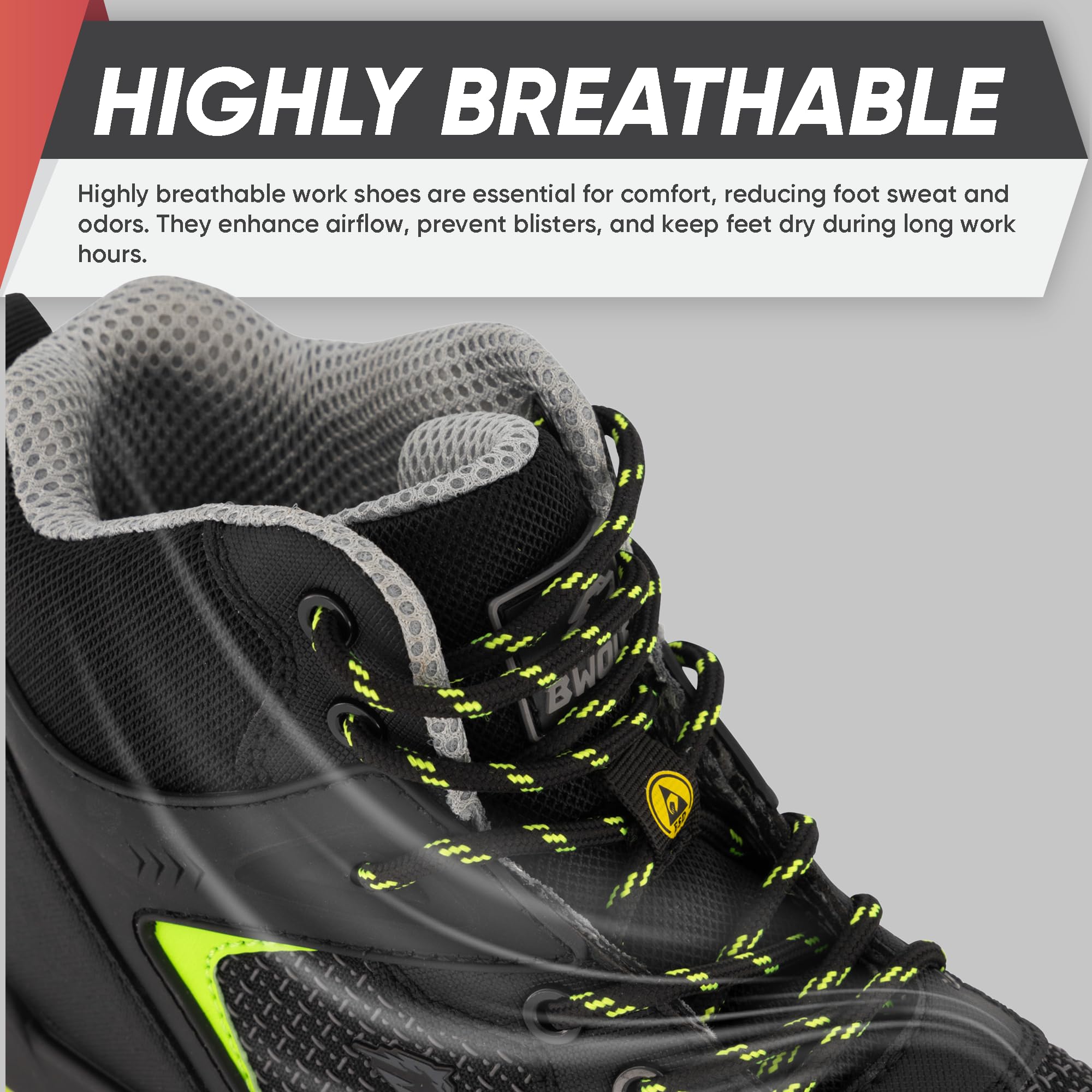 BWOLF Skyler HIS3S Zapatos de Seguridad para Hombre Altos S3, Impermeables, 4 x 4 Grip Tech, Suela Ergo, ESD