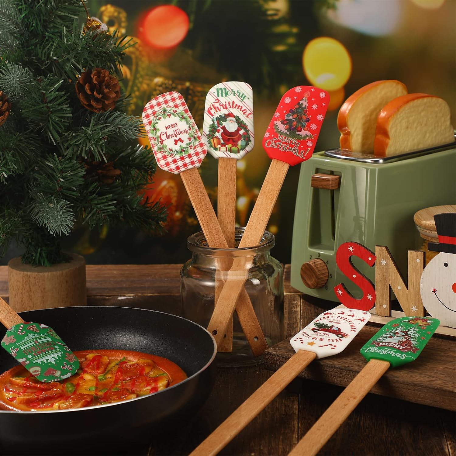 Patelai 6 Pcs Christmas Kitchen Spatulas Utensils Wood Handle Accessories image 3
