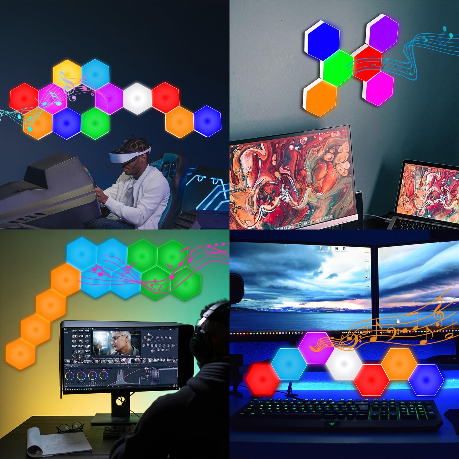 IFTHFOUR 6 Pack Hexagon Light Panels - Smart RGB Hexagon LED