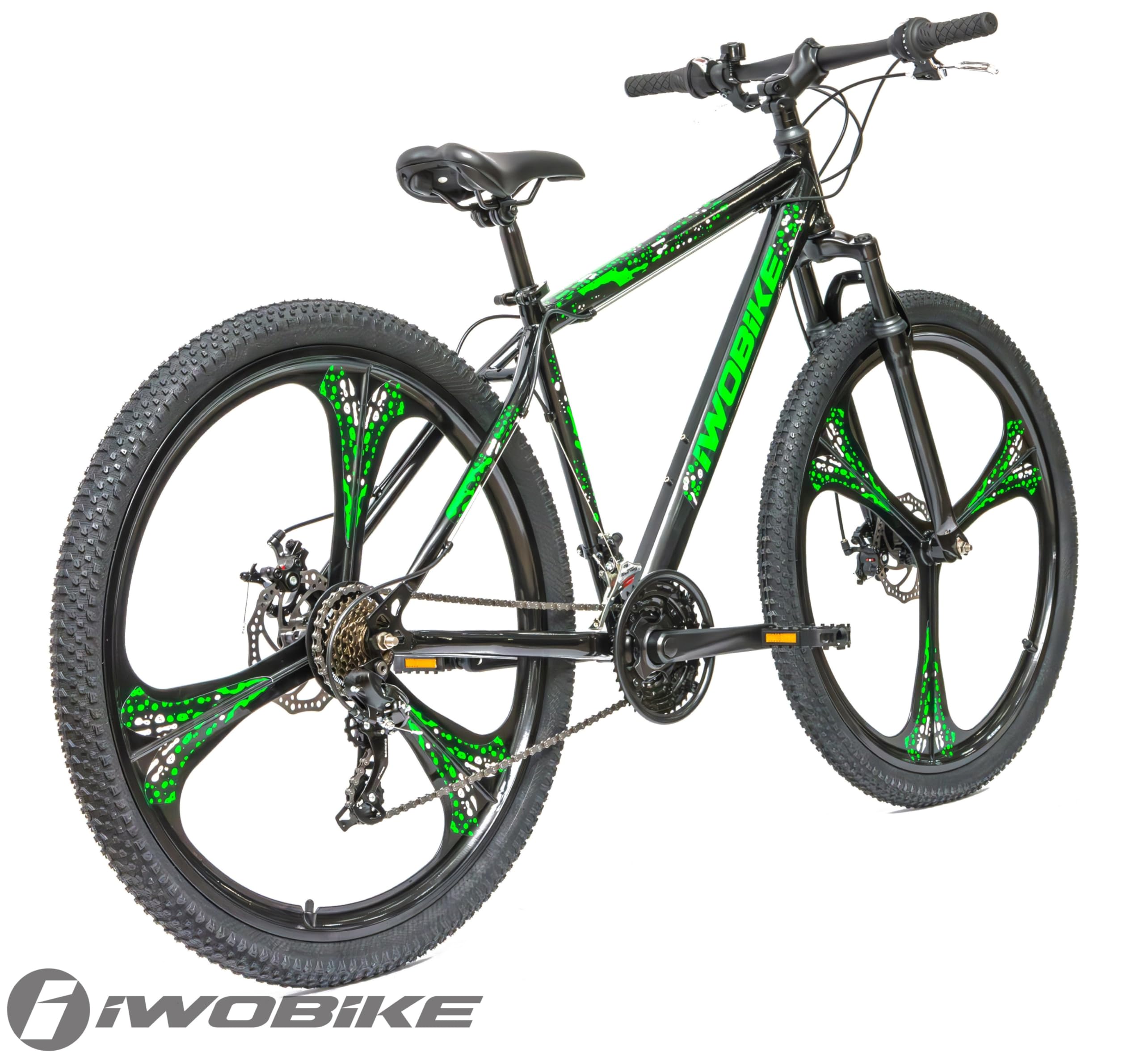 Rower Górski MTB 29 cali, Czarny Połysk z Zielonymi Akcentami | Rower Górski MTB 29 cali, Czarny Połysk z Zielonymi Akcentami, Męski, 21 Biegów, Rama Stalowa 18 cali, Amortyzacja Przednia,