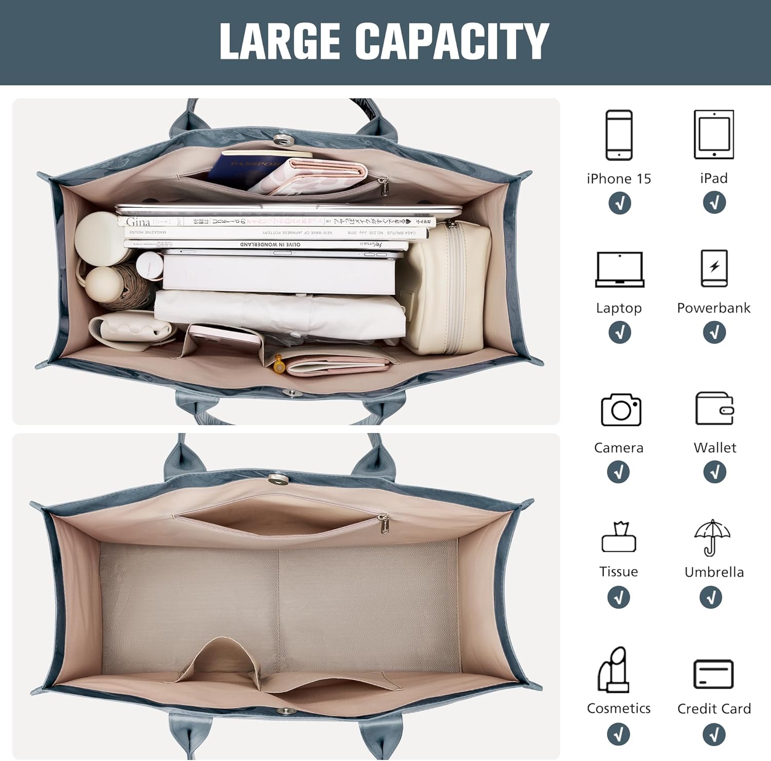 KALIDI PVC Tote Bag Women’s Kraft Paper Work Handbags Purses with Top Handle - Image 6