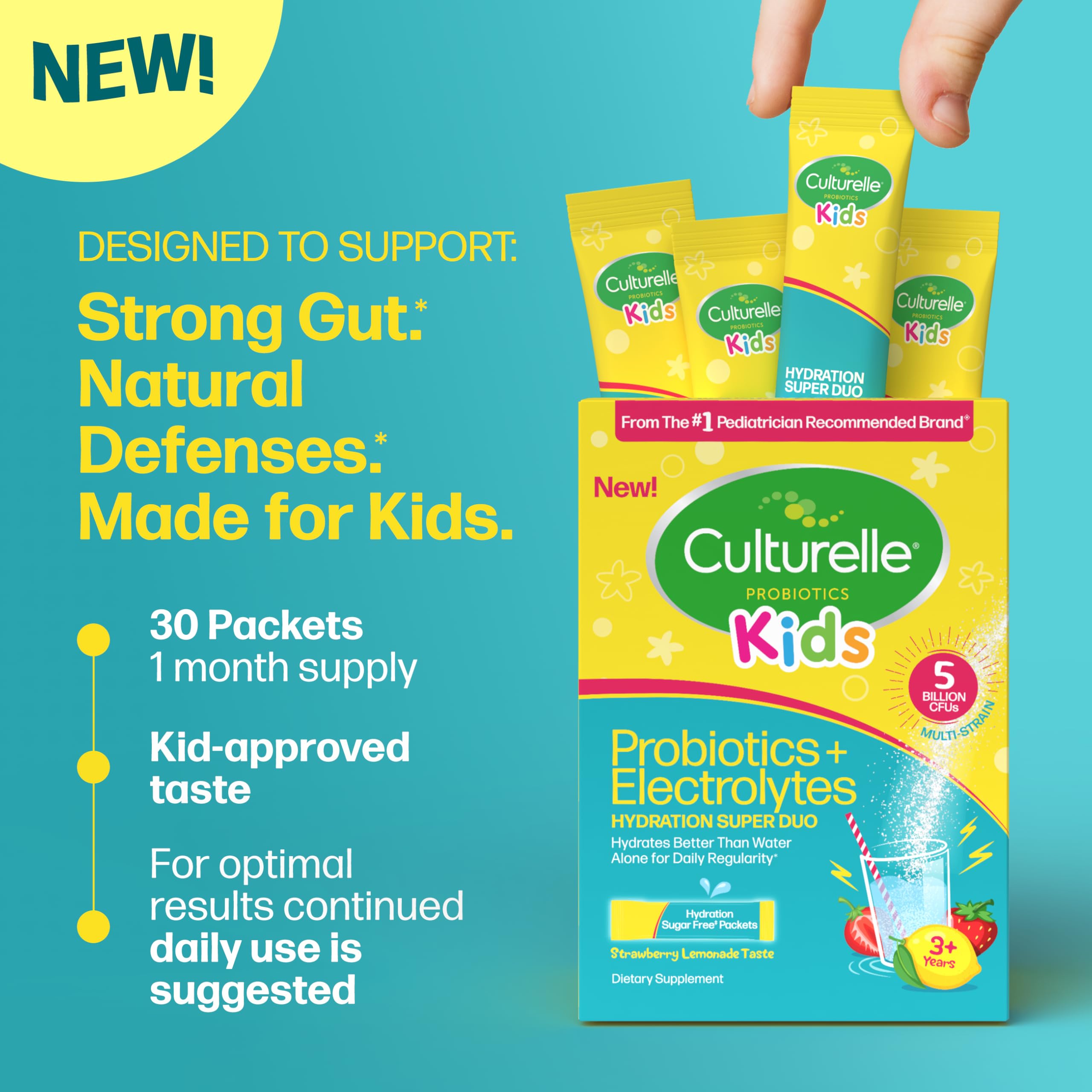 Culturelle Kids Probiotics + Electrolytes, Strawberry Lemonade, 30 Packets — Amazon image 4