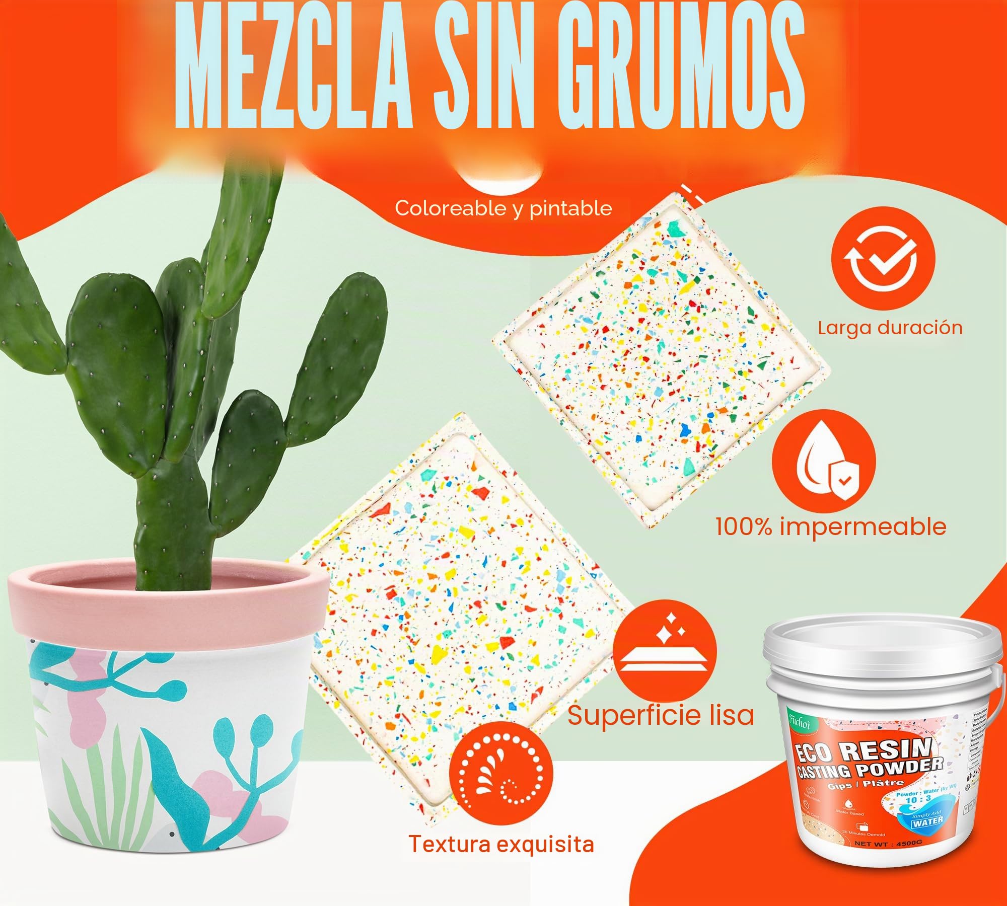 Polvo de fundición blanco 4500g - Yeso activado con agua, autonivelante, fácil de mezclar y desmoldar, 20-30 min fraguado rápido, para esculturas, decoración de interiores y aficiones creativas