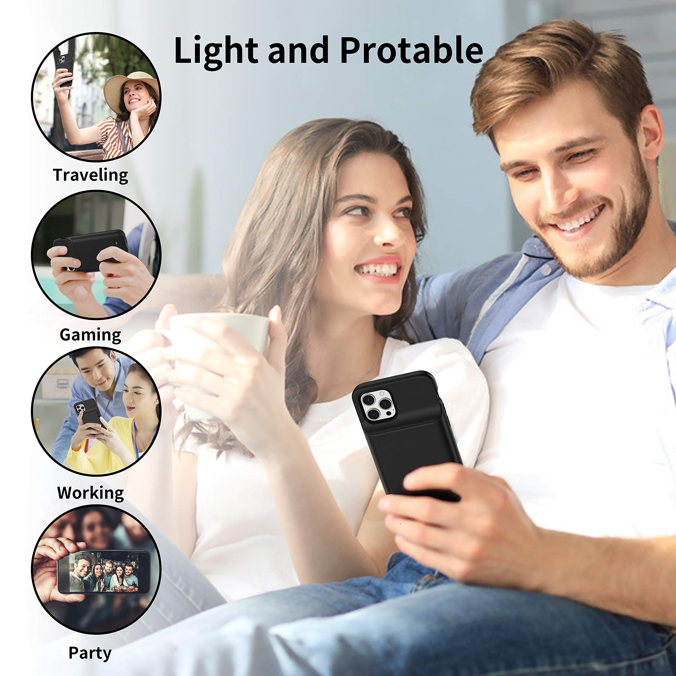 Battery Case for iPhone 13 Mini, 6800 mAh Ultra Thin Portable Protective Smart Charging Case