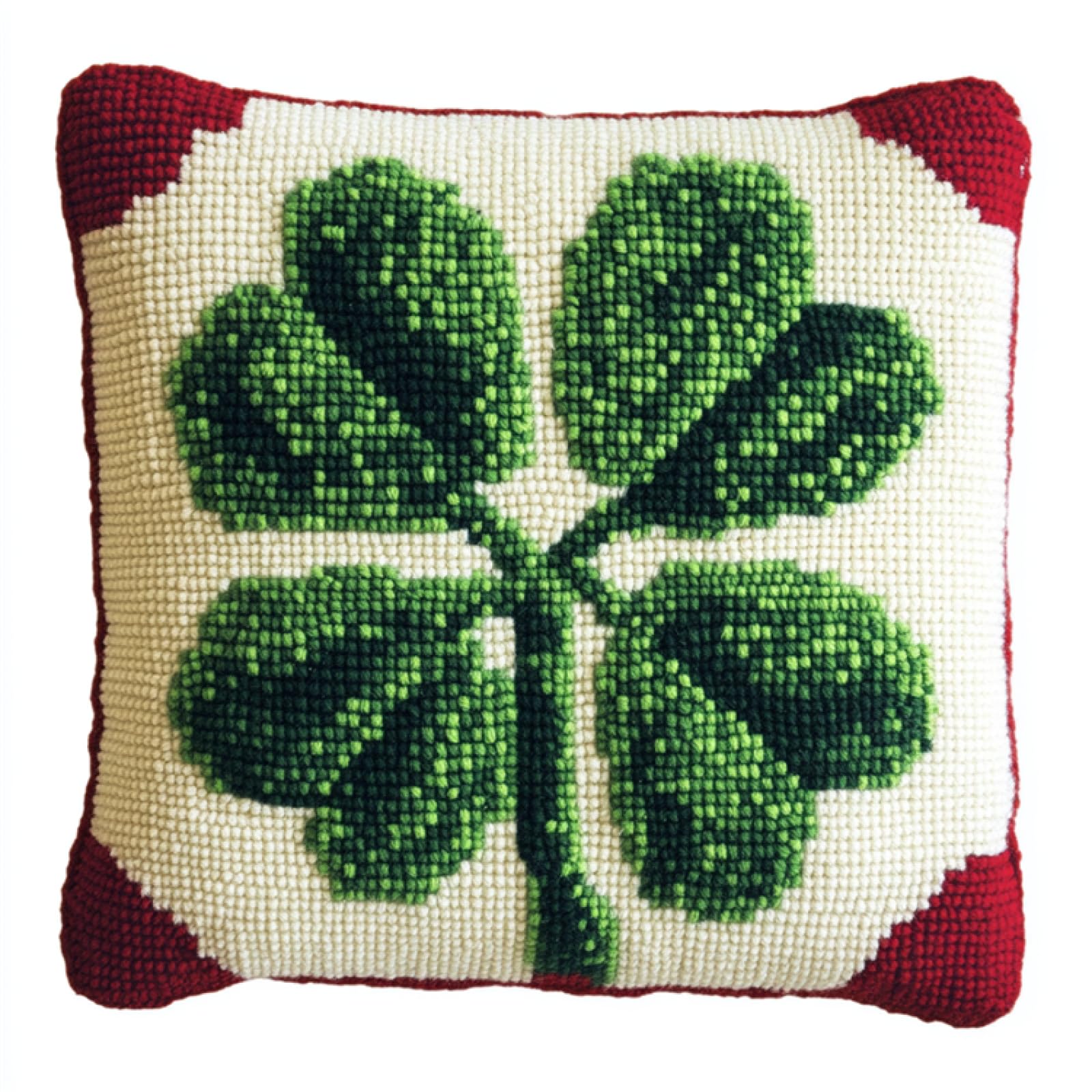AxiangziK Latch Hook Cushion Kit,Green Four-Leaf Clover,DIY Pillowcase for Kids Adults,Printed Canvas for Beginners,Cross Stitch Embroidery Kits,17x17in