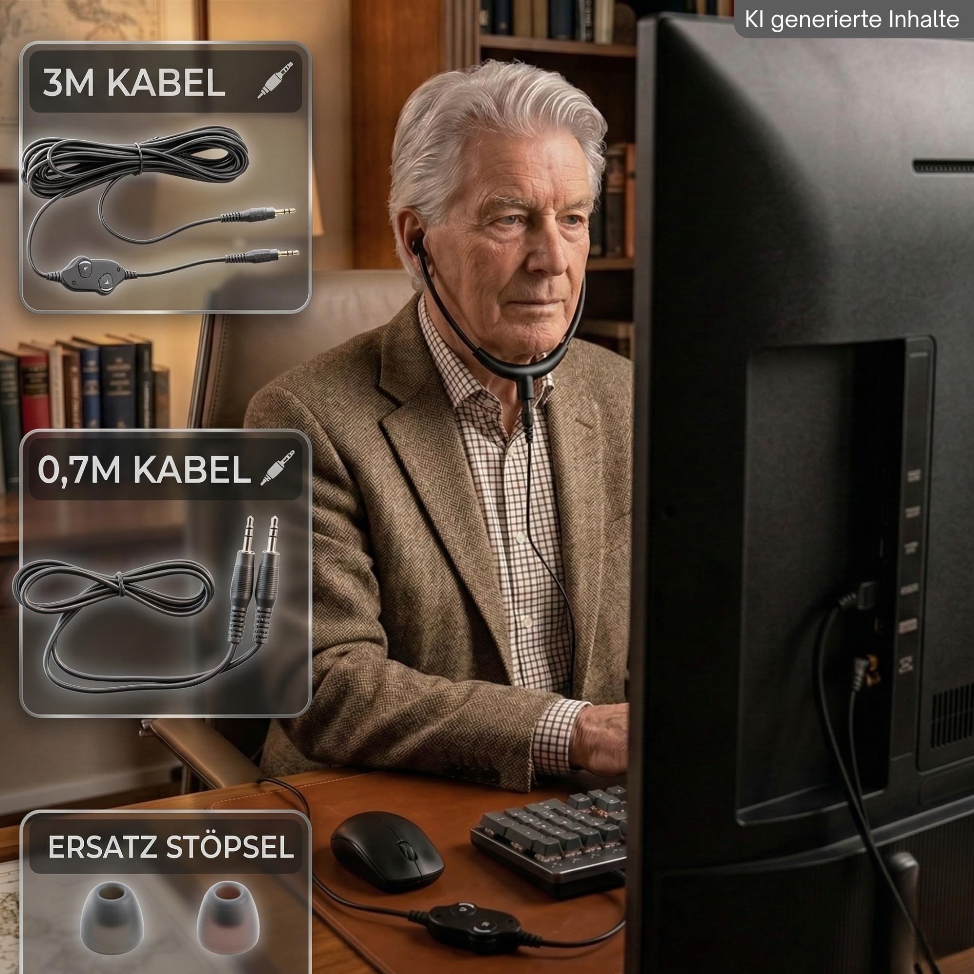 TronicXL Kinnbügel Kopfhörer für TV PC & HiFi Senioren 117dB laut Fernsehkopfhörer mit Kabel 3m lang 3,5mm Klinkenstecker