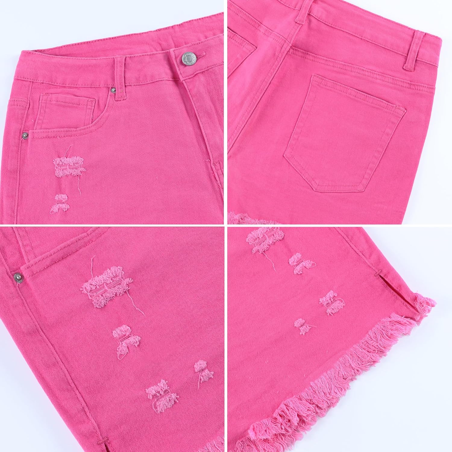Womens Jean Shorts Summer Vacation High Waisted Frayed Raw Hem Ripped Skinny Casual Shorts - Image 4
