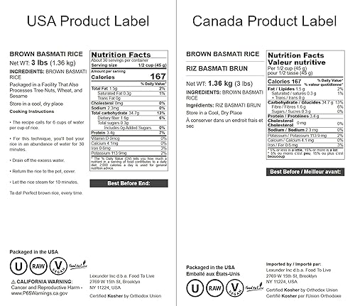 Miniatura 3 de Arroz Basmati marrón 3 libras arroz fragante de grano largo seco entero kosher vegano menos contenido de almidón Alto en fibra dietética Ideal para