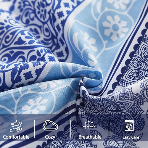 Miniatura 5 de Juego de sábanas de 4 piezas con bolsillo profundo de 14 pulgadas de profundidad con mandala tribal indio floral retro (1 sábana encimera, 1 sábana