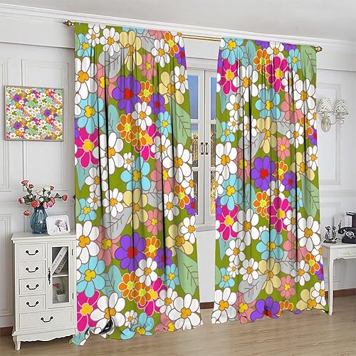 Miniatura 4 de Cortinas con diseño floral, estilo retro campestre de los años 70 y 1960, hippie y bohemio, con flores modernas, para cocina, dormitorio, hogar,