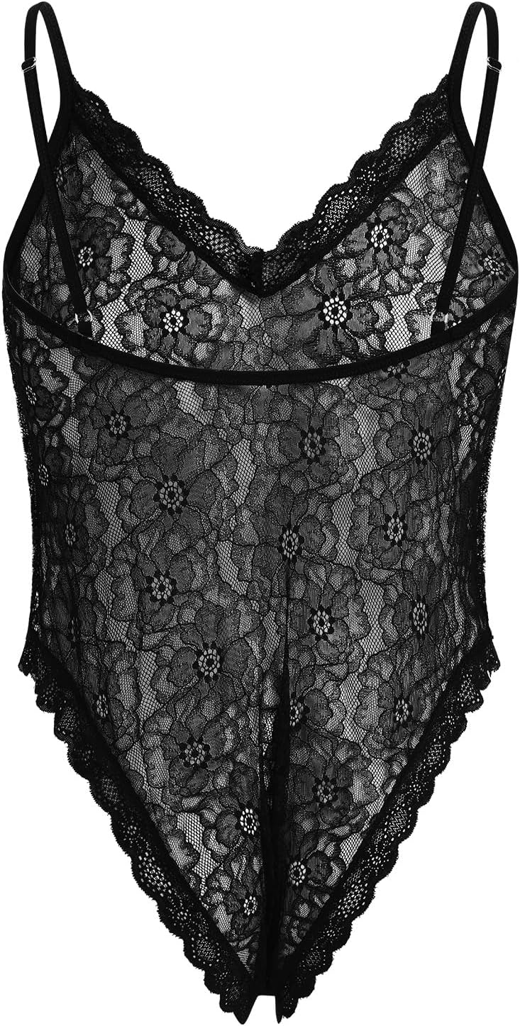 ABAFIP Men's Lace Lingerie Bodysuit Spaghetti Strap Sissy Sheer Thong Leotard Bodycon Nightwear Catsuit - Image 4