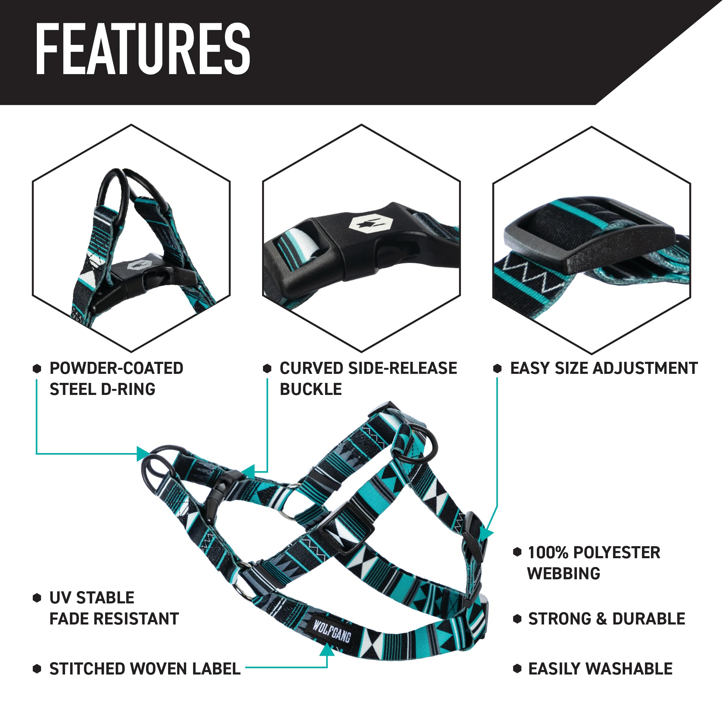 Wolfgang - Arnés ajustable para perro, resistente y probado a más de 800 libras, para caminar y entrenar, estampado WesternSky, talla L
