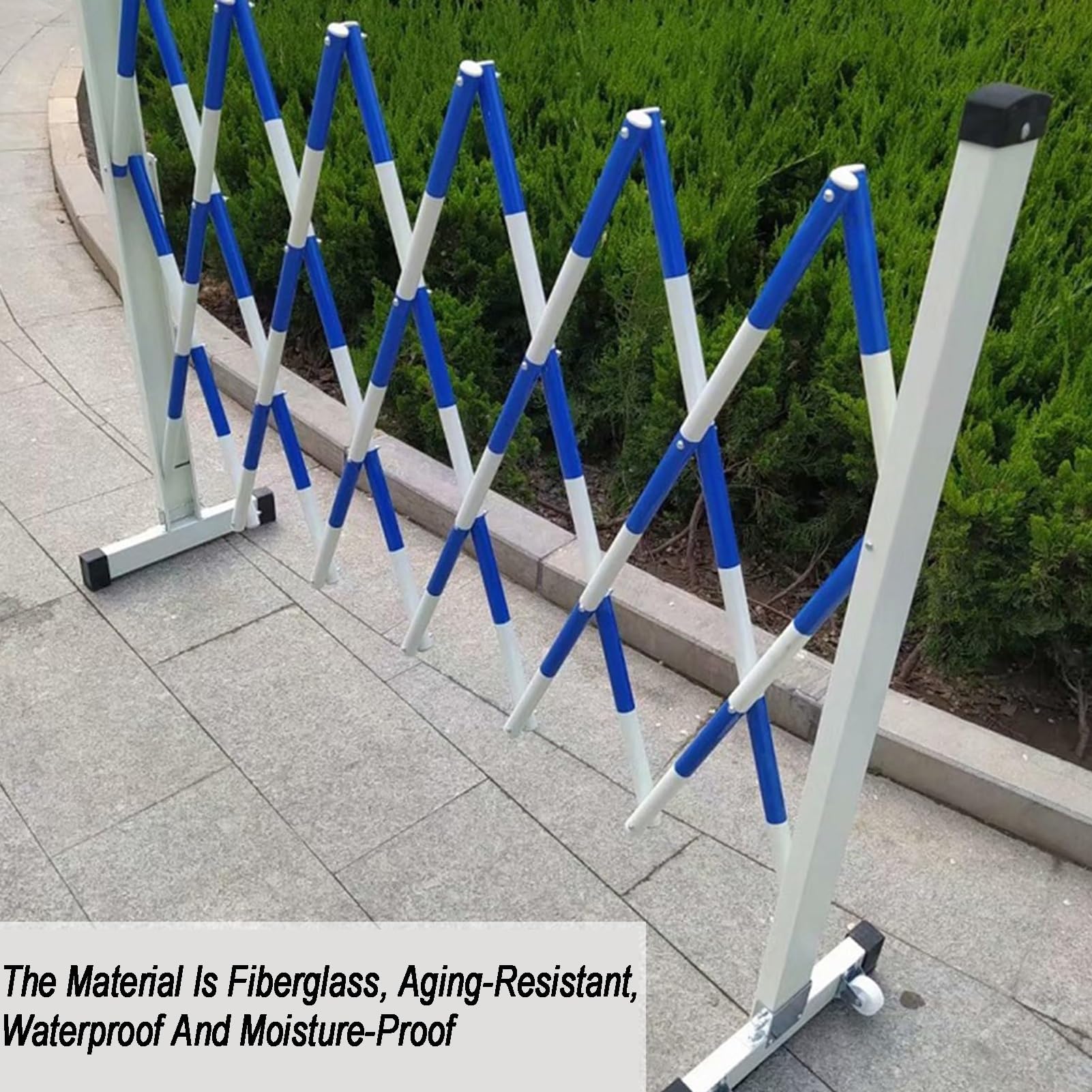 Generisch Sicherheitsbarriere, einziehbarer Verkehrszaun - bewegliche Sicherheitsabsperrung, Faltbare Straßenbauschranke für den Außenbereich, weiß und blau, 400 cm (13,1 Fuß)
