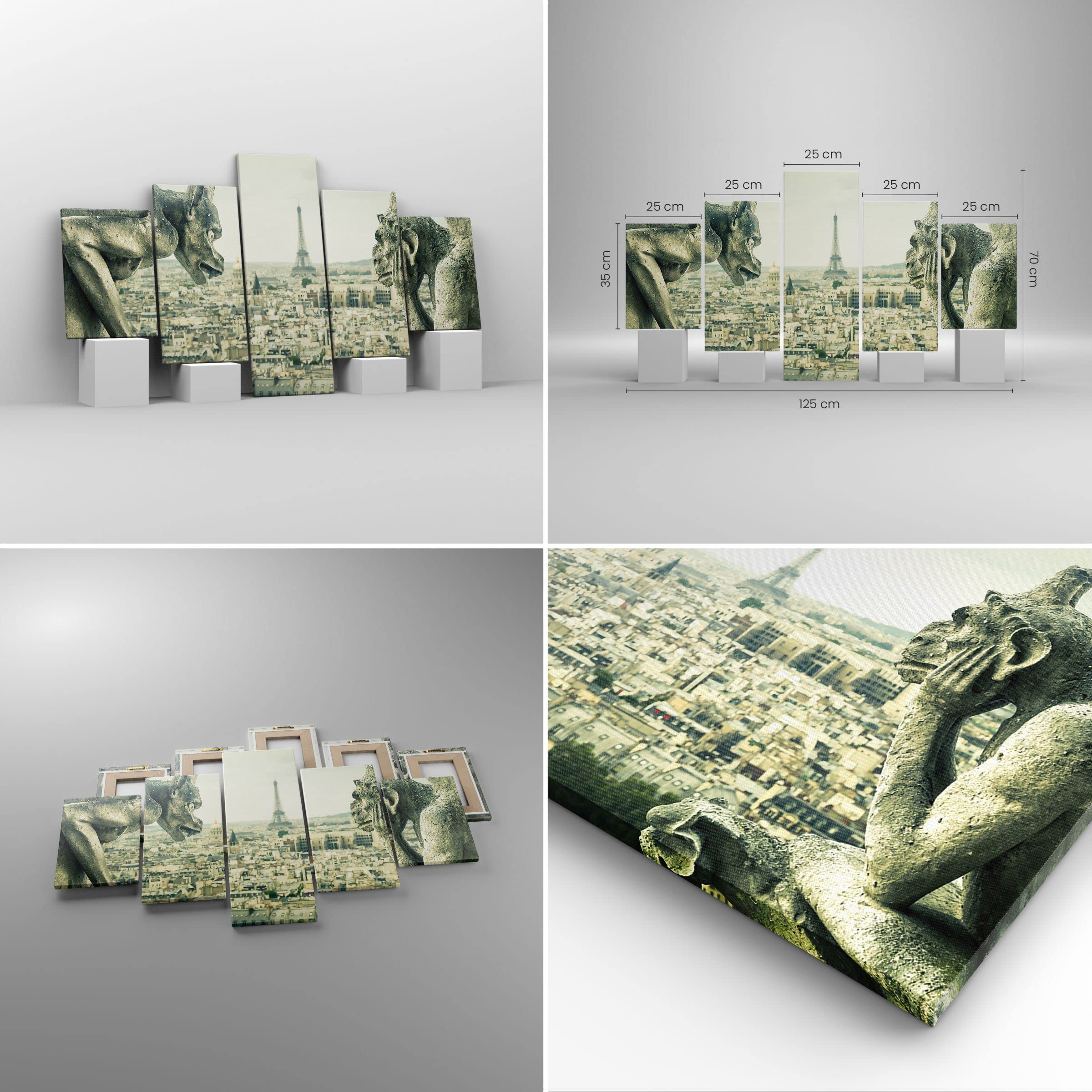 Tableau Toile Gargouilles Paris Notre-Dame 150x100 Cm - Impression Décorative Murale, Neuf