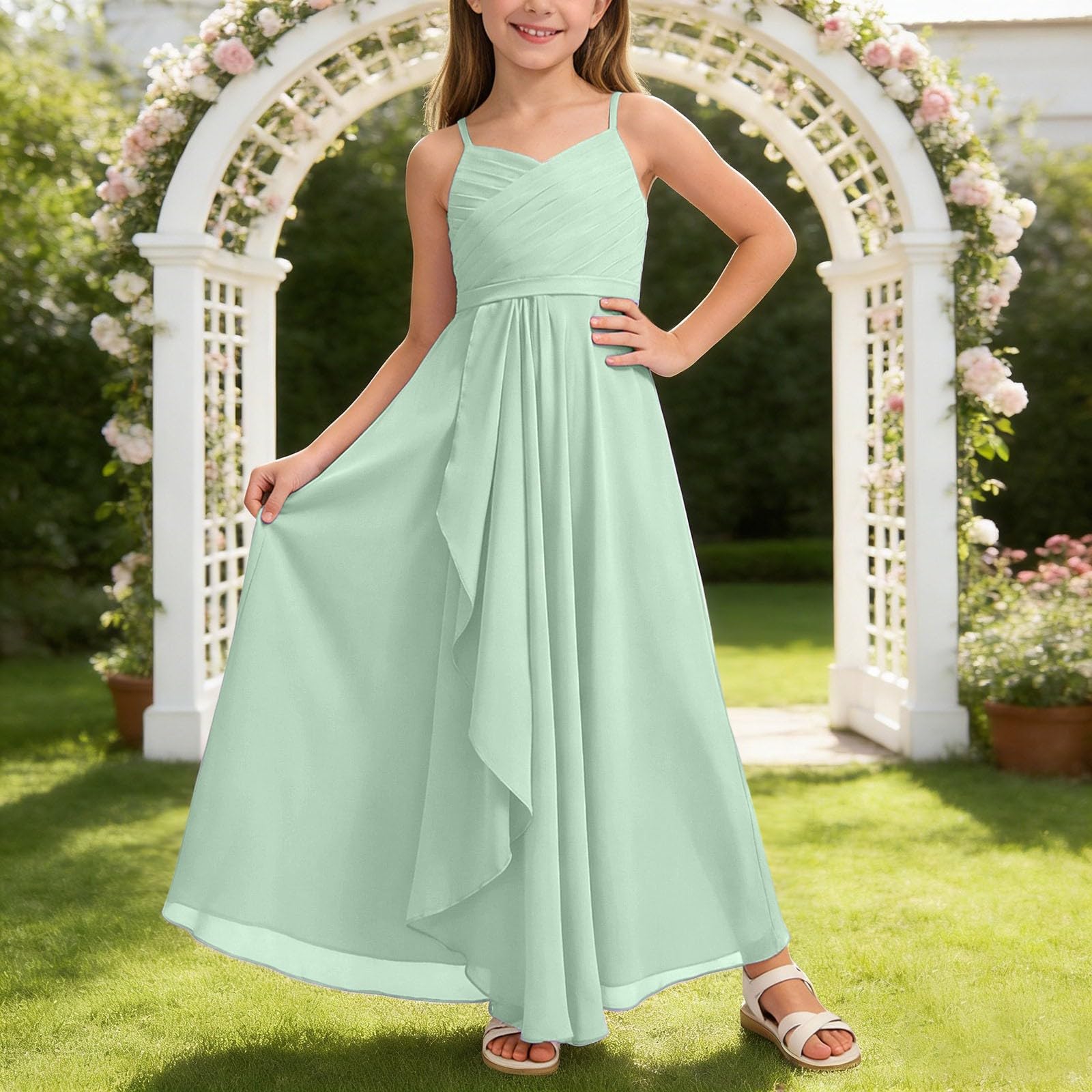 Robe d'été pour fille - En mousseline de soie fluide - Pour demoiselle d'honneur - Robe de mariage - Robe de fête