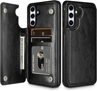 HianDier for S24 FE Phone Case with Card Holder PU Leather for S24 FE Case Wallet with Magnetic Closure Case for Samsung Galaxy S24 FE Shockproof Protective Cover for Samsung S24 FE Phone Case Black