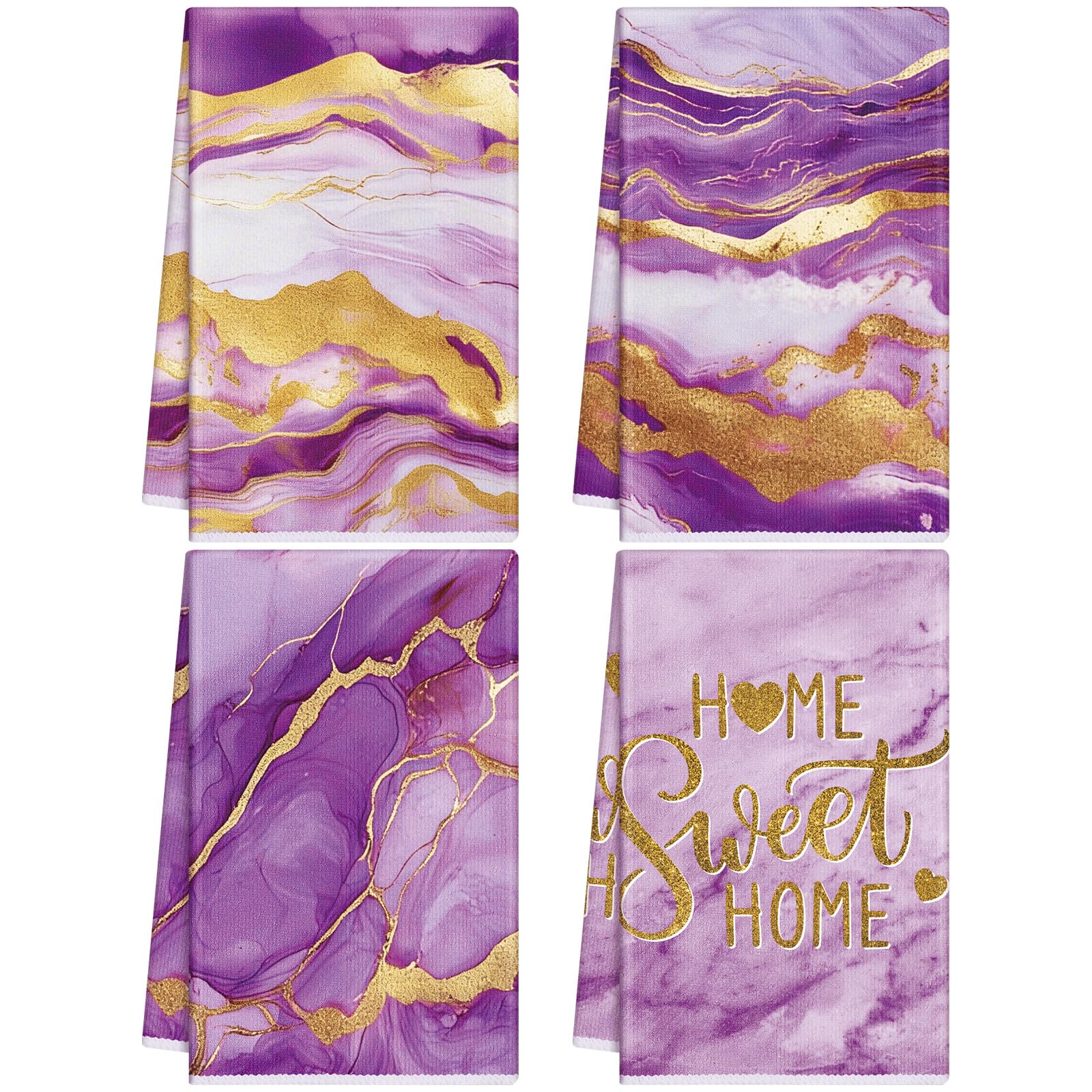 Geyoga 4 Pcs Translucent Purple Marble Kitchen Dish Towels Bathroom Gold Hand Towels Absorbent Tea Washcloths for Summer Kitchen Bathroom Decor Accessories Gifts (Marble) — image 1