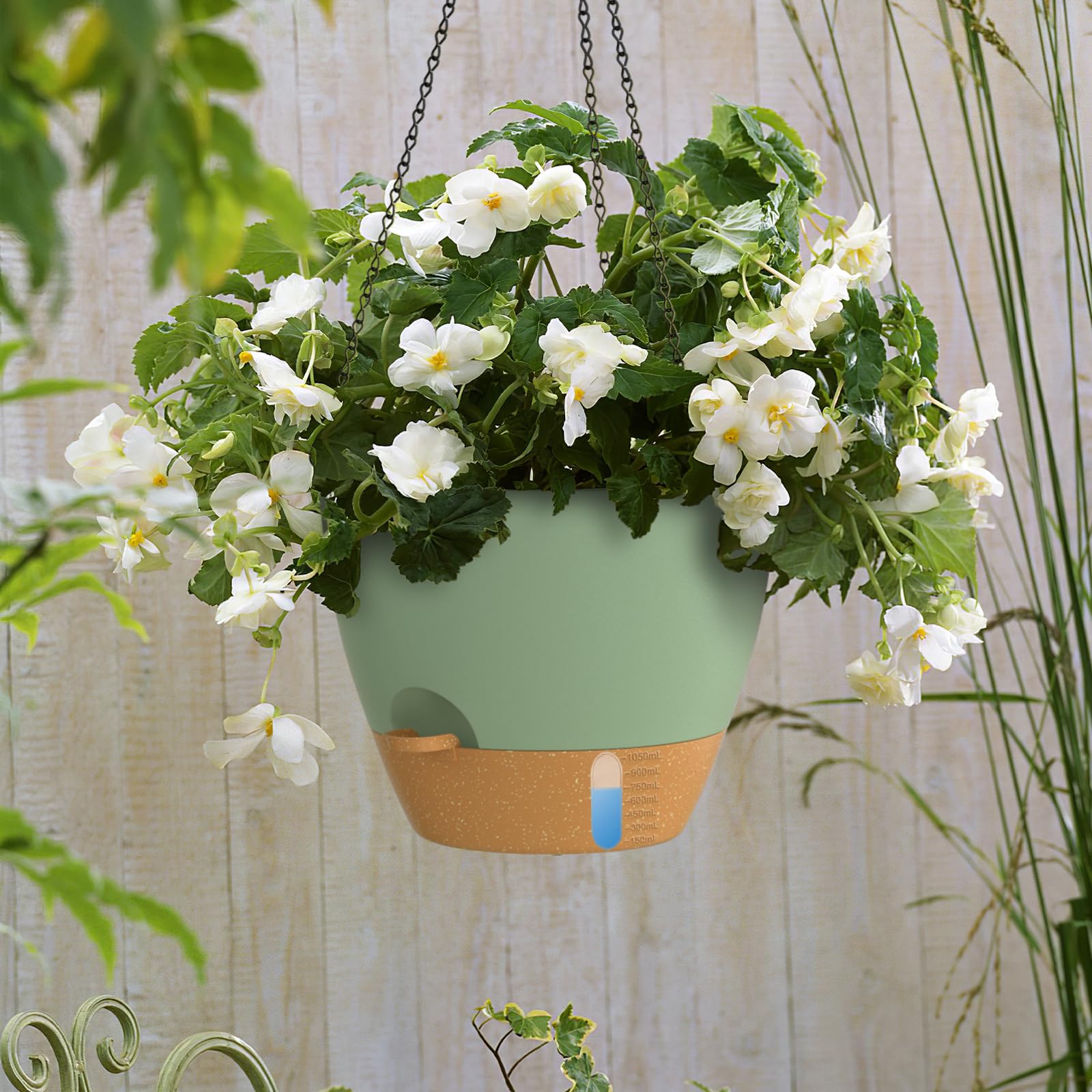 ZMTECH 1 Packung 30,5 cm hängende Pflanzgefäße mit Bewässerungslippe, selbstwässernder Blumentopf mit Drainagelöchern und abnehmbarem Untersetzer, Kunststoff-Blumentopf für Innen- und Außenpflanzen