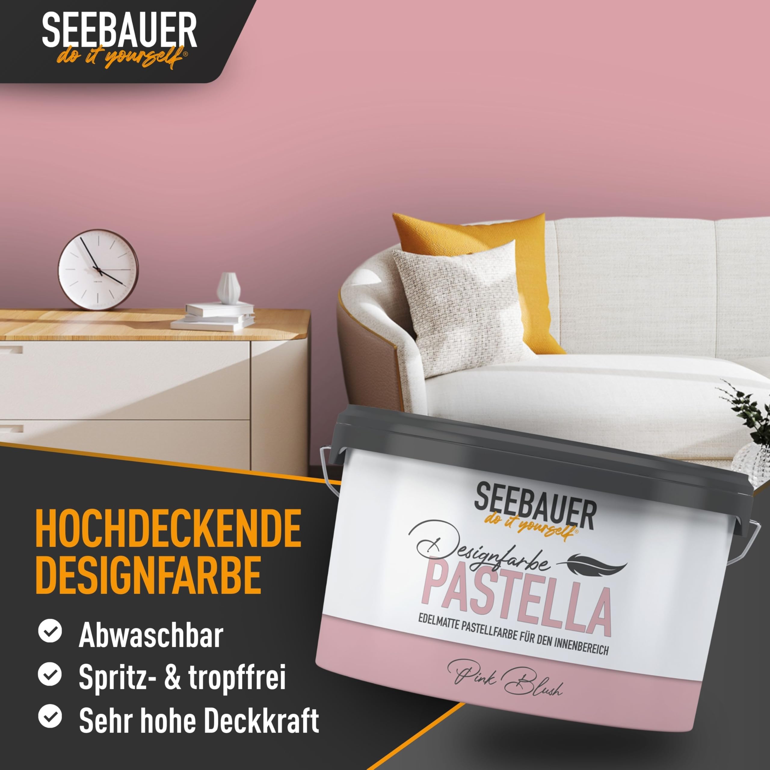 Pastellfarbe PASTELLA Pink 2,5L (Pink Blush) Edelmatte Wandfarbe Rosa - Innenfarbe sehr hohe Deckkraft - Matt, Abwaschbar und Tropffrei