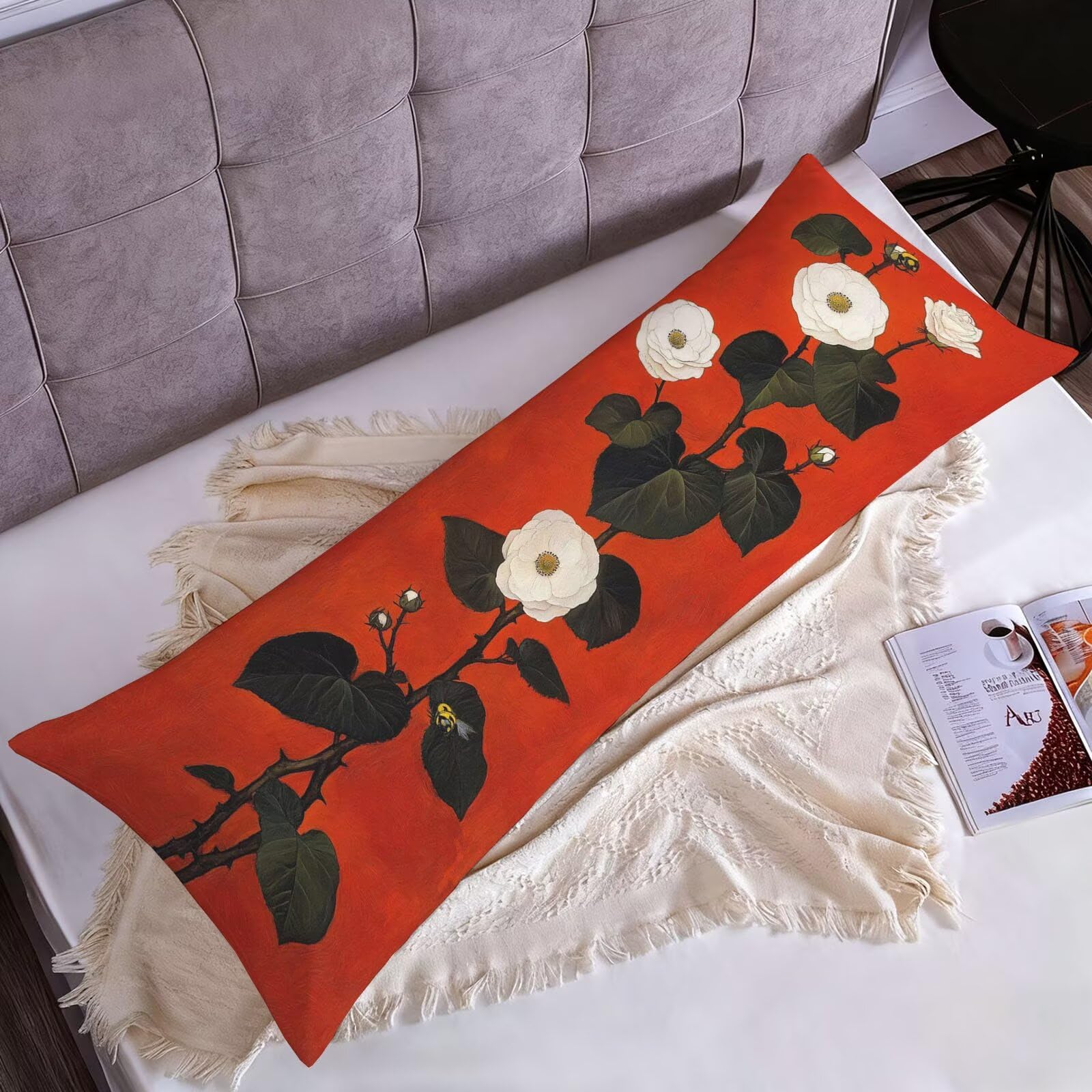 Poszewka na poduszkę 60 x 180 cm, dla osób śpiących na boku, zielona, czerwona, super miękka, dwustronna, długa poduszka z niewidocznym zamkiem błyskawicznym, do sypialni, na sofę, łóżko, w0-1997