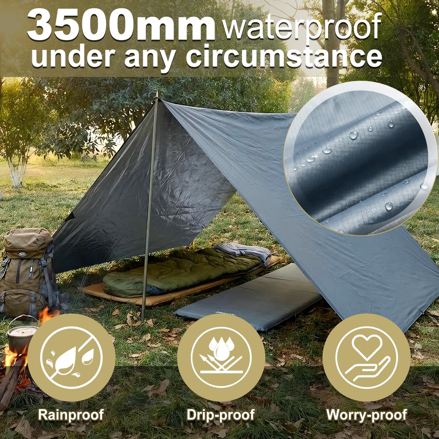 Sky Protection: LYN Lightweight Emergency Camping Tarp/Hammock Rain Fly-Waterproof,Ripstop Fabric,Anti-UV Shelter for Hiking Camping and Outdoor Adventure