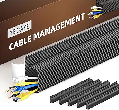 YECAYE 6x15.7in Cable Management, Cord Organizer, Cable Organizer, Adhesive Mount Cord Organizer for Desk, No-Drill Desk Wire Management for Home Office, Baby proofing, Black