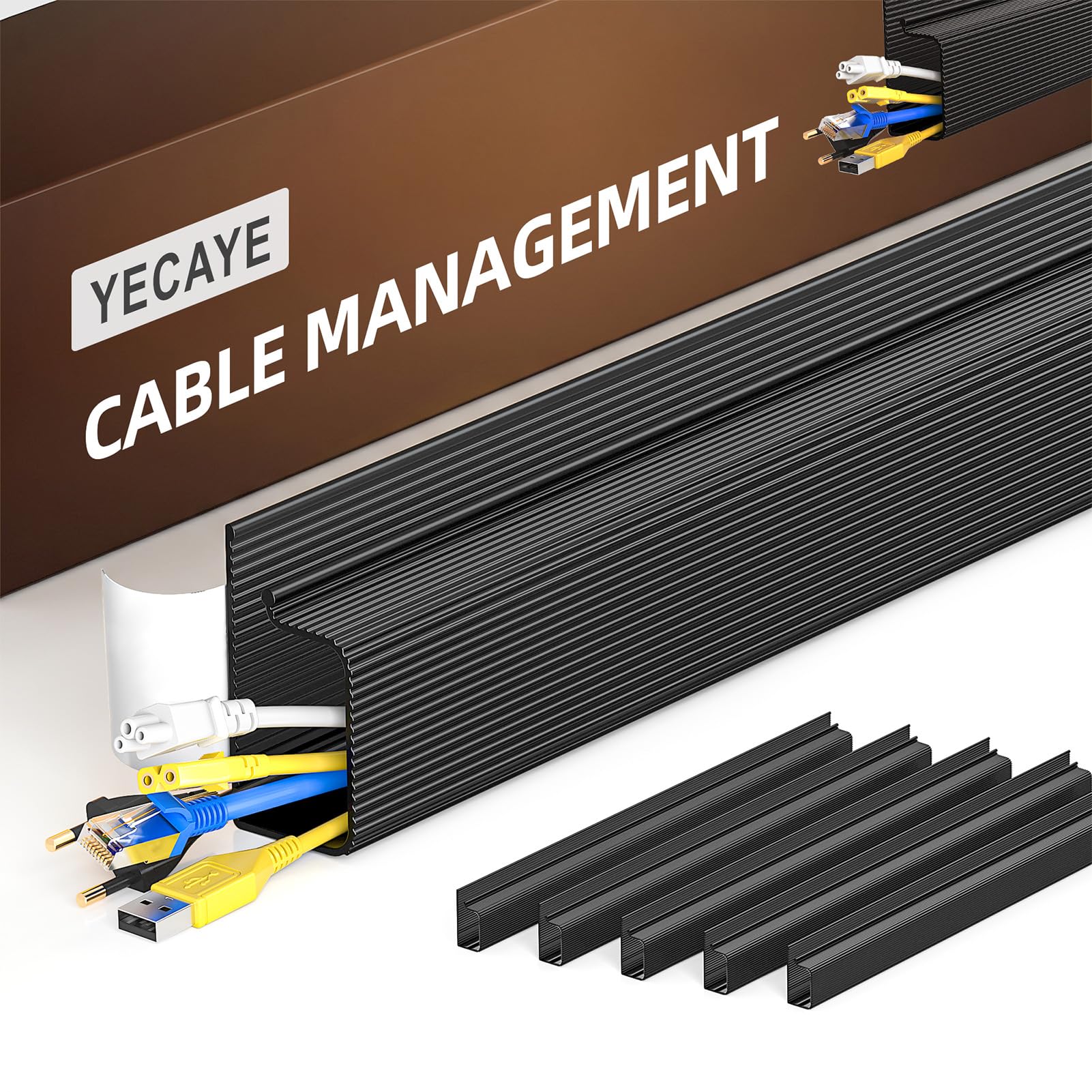 YECAYE black J-channel cable raceway set
