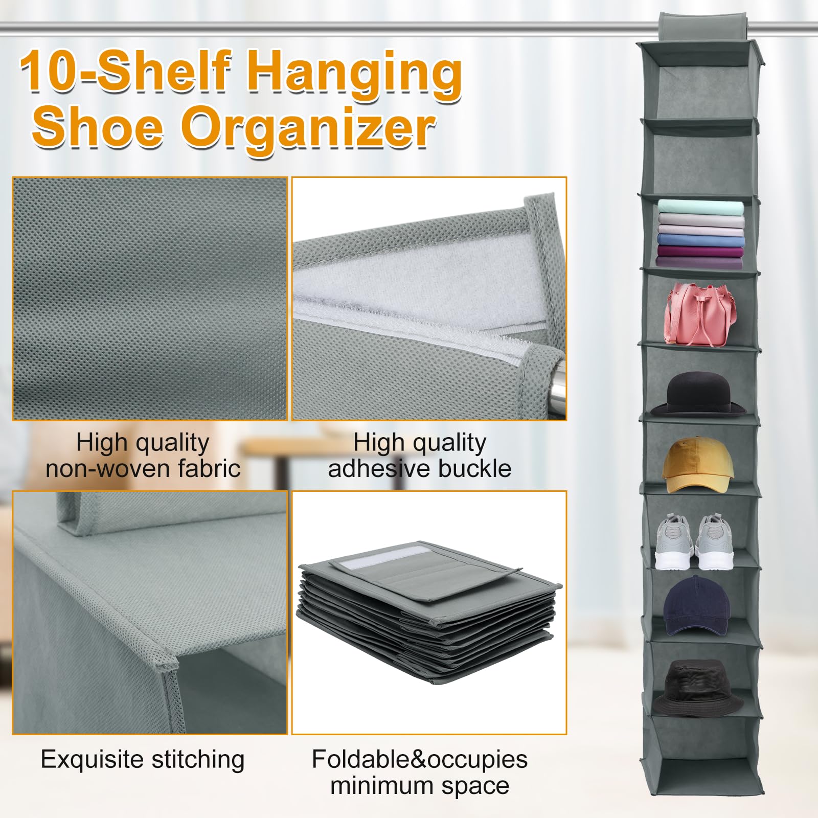 Tascaporte Per Scarpe Organizer Da Appendere Alla Porta Con 11 Tasche - Grigio, In Tessuto Oxford, Risparmia Spazio Appendiabiti Organizzatore