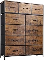 WLIVE 11-Drawer Tall Fabric Dresser for Bedroom, Rustic Brown Storage Tower with Steel Frame & Wood Top Organizer