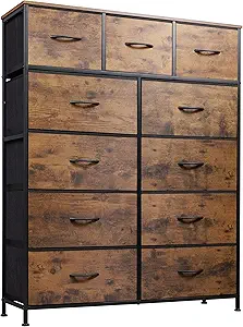 WLIVE Tall Dresser for Bedroom, Fabric Dresser Storage Tower, Chest of Drawers Organizer Unit with 11 Drawers, Storage Cabinet, Hallway, Closets, Steel Frame, Wood Top