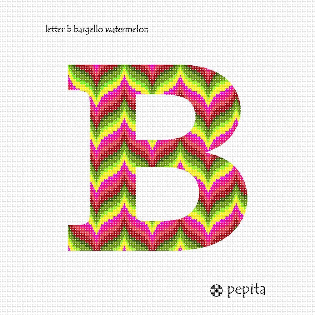 Pepita Needlepoint Canvas: Letter B Bargello Watermelon, 7" x 7"