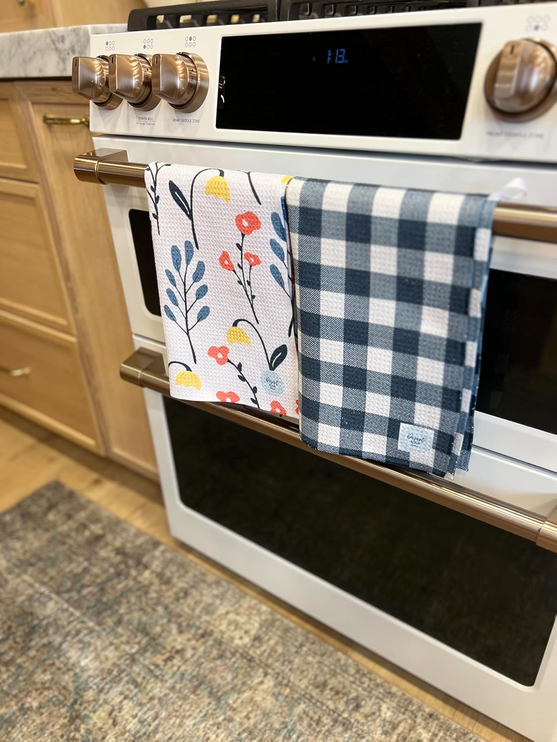 || 2 Pack Double Sided|| Not Your Ordinary Dish Towels || Waffle Weave Microfiber || Tea Towels || Highly Absorbent || Hanging Loop || Dish Cloths || Designer Prints|| Navy - Image 2