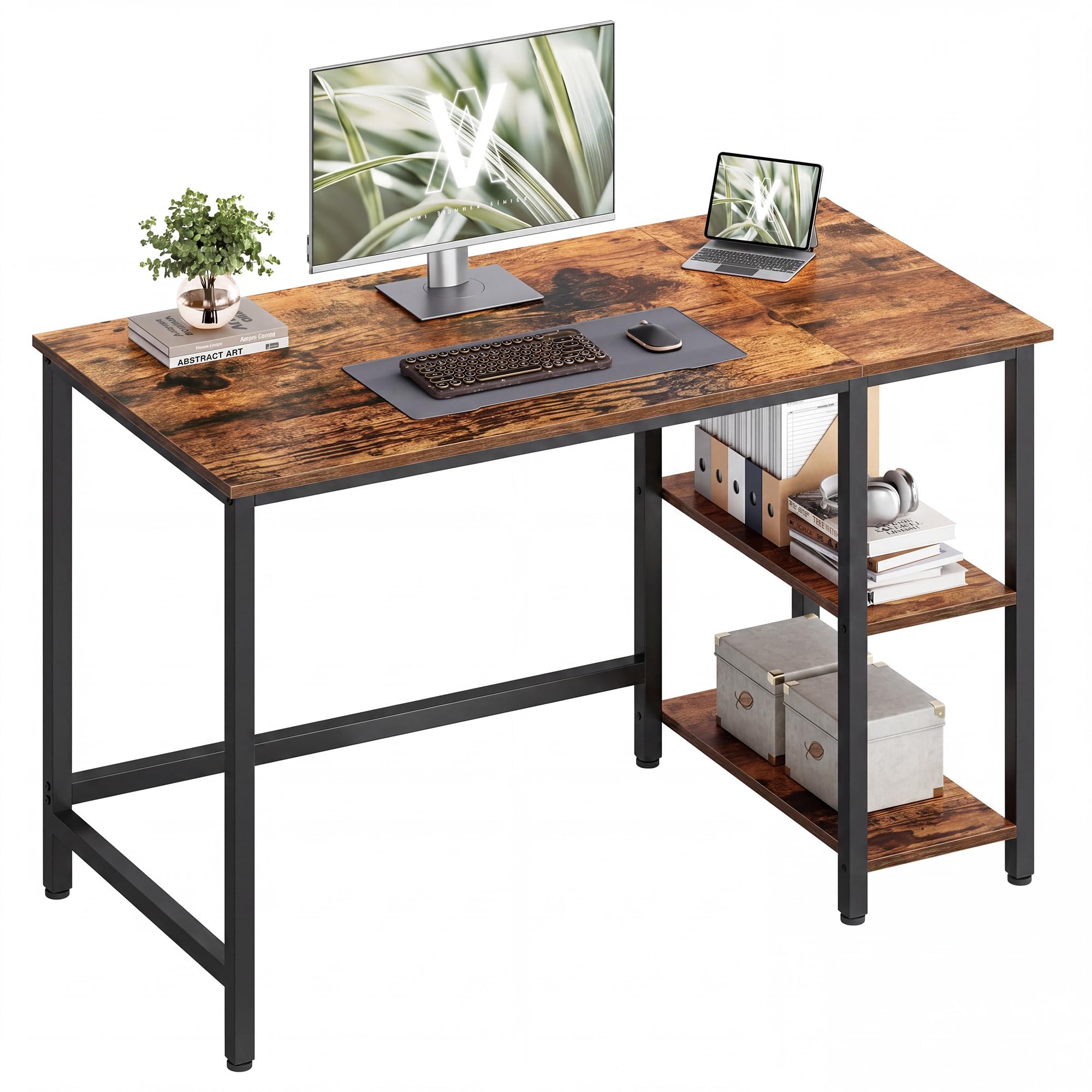 VASAGLE Escritorio, Mesa de Trabajo, Estilo Moderno, para Estudio Dormitorio Salón Oficina, 120 x 60 x 76 cm, Marrón Rústico y Negro Tinta LWD47X