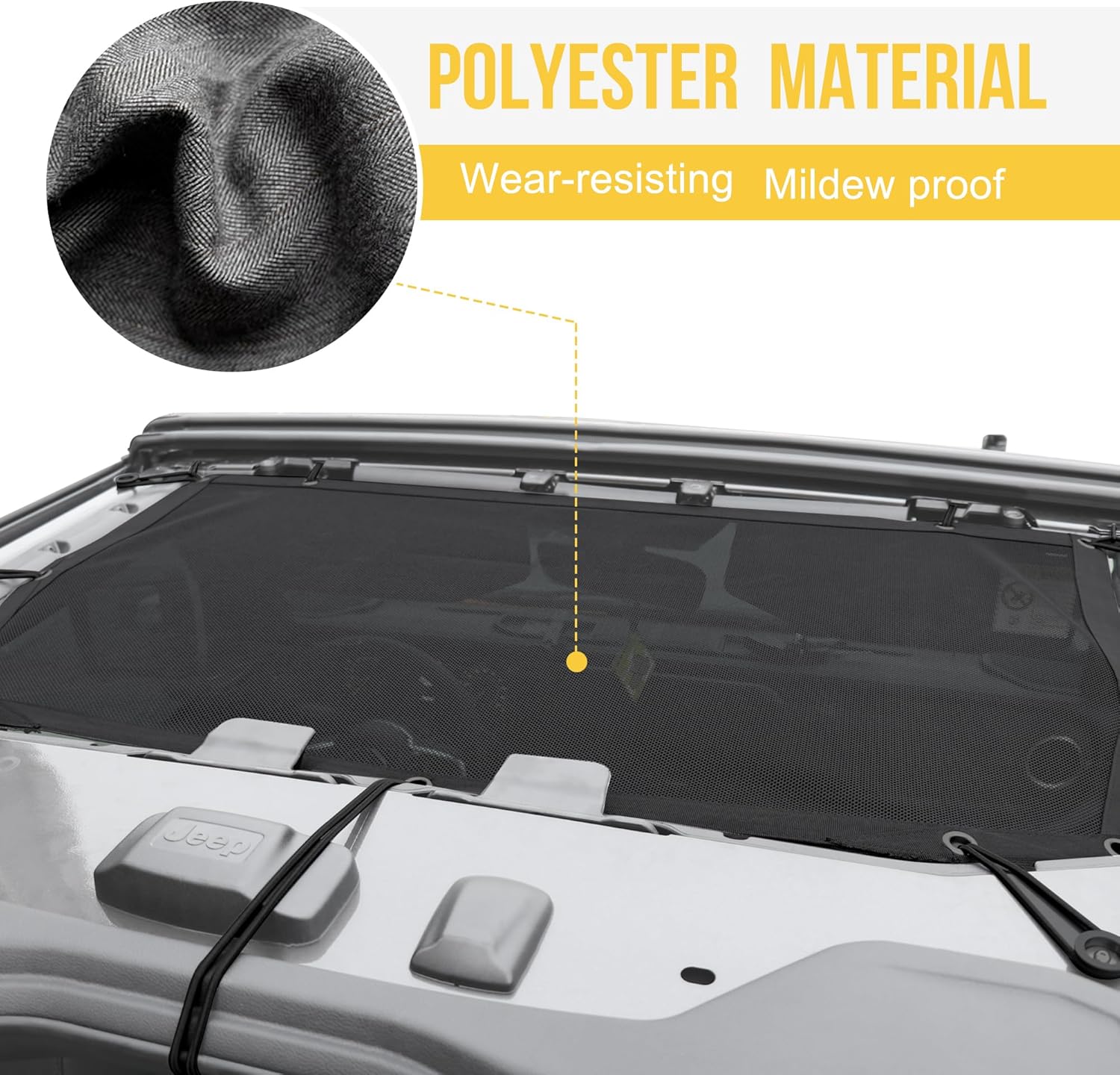 Sunshade Bikini Top for 2024+ Jeep, Mesh Sun Shade Top Cover Bimini Top for 2025 2026 Jeep Wrangler JL Accessories 4 Door Hard Top - Blocks UV, Wind, Noise, Black (Not for Soft Top Sky Top)