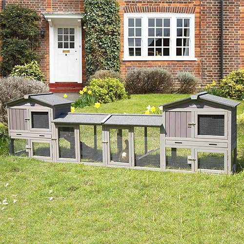 Aivituvin Rabbit Hutch Chicken Coop Bunny Rabbit Cage Duck House with Run Waterproof Roof for Outdoor, Plastic Tray, Expandable Design