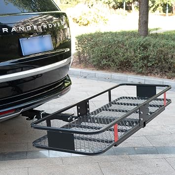 60x 20x 6 Folding Trailer Hitch Mount Cargo Carrier with 58x24x19 Waterproof Bag, Stabilizer, Net & Straps 500LBS Capacity, Powder Coating Luggage Rack Basket Car Storage, Fits 2 Receiver
