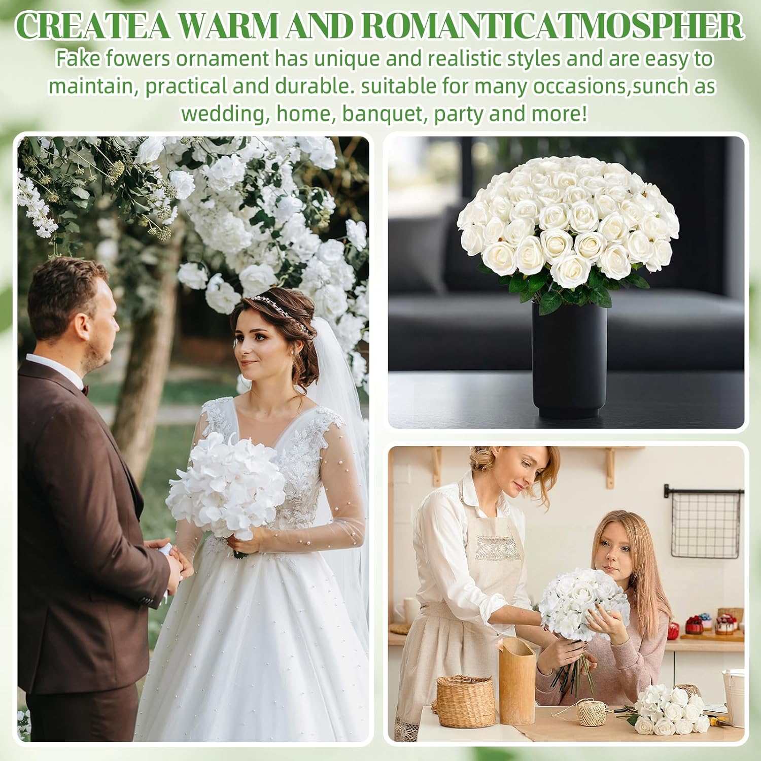 Zeyune 180 Pcs Artificial Flowers Bulk White, 120 White Hydrangeas and 60 Velvet Roses Faux Flowers with Stems for Wedding Centerpieces Bouquets DIY Floral Arrangements Table Party Home Decor