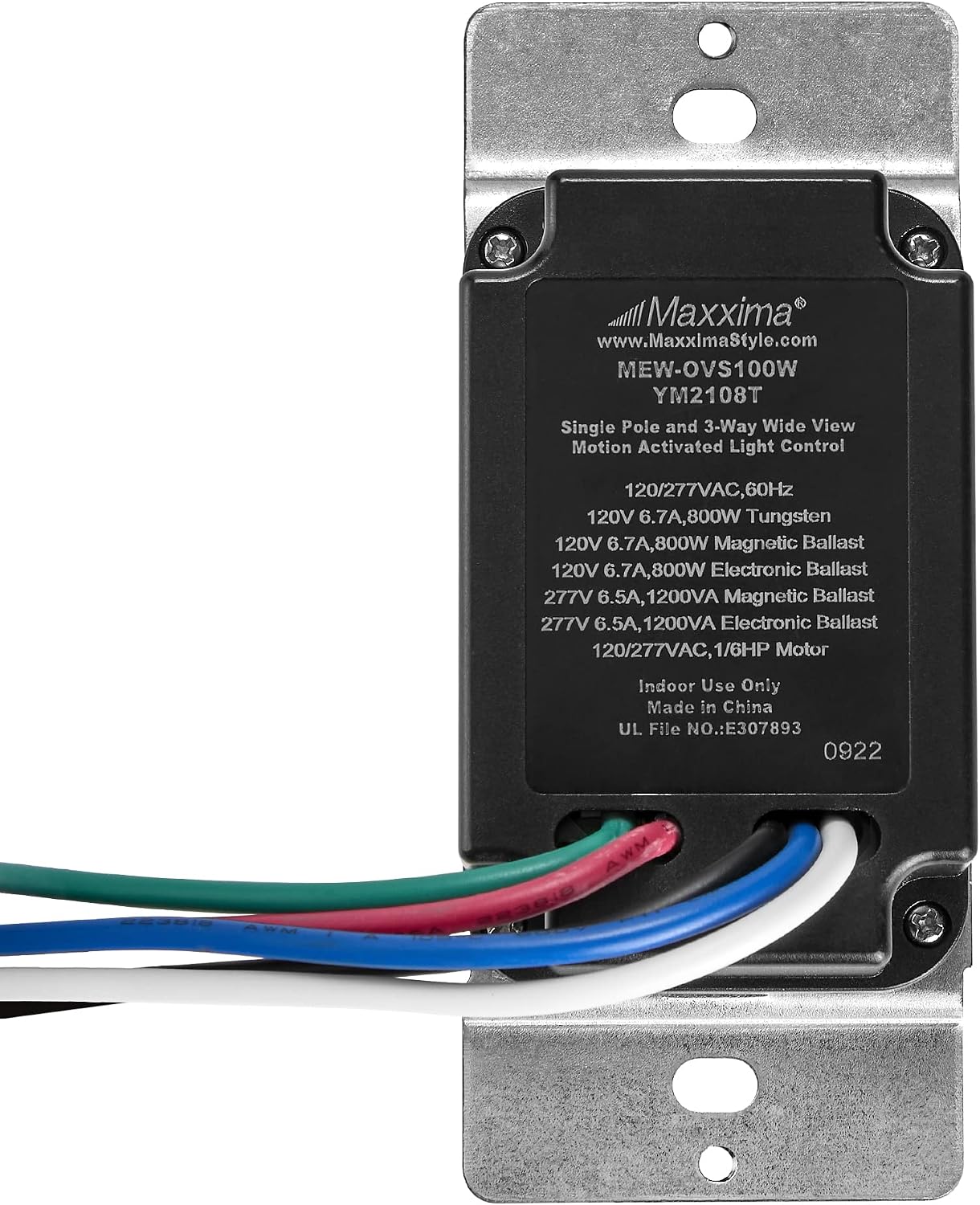 Maxxima Occupancy Vacancy Motion Sensor PIR Wall Switch, 3-Way or Single Pole Wall Plate Included, Commercial or Residential, 120-277V