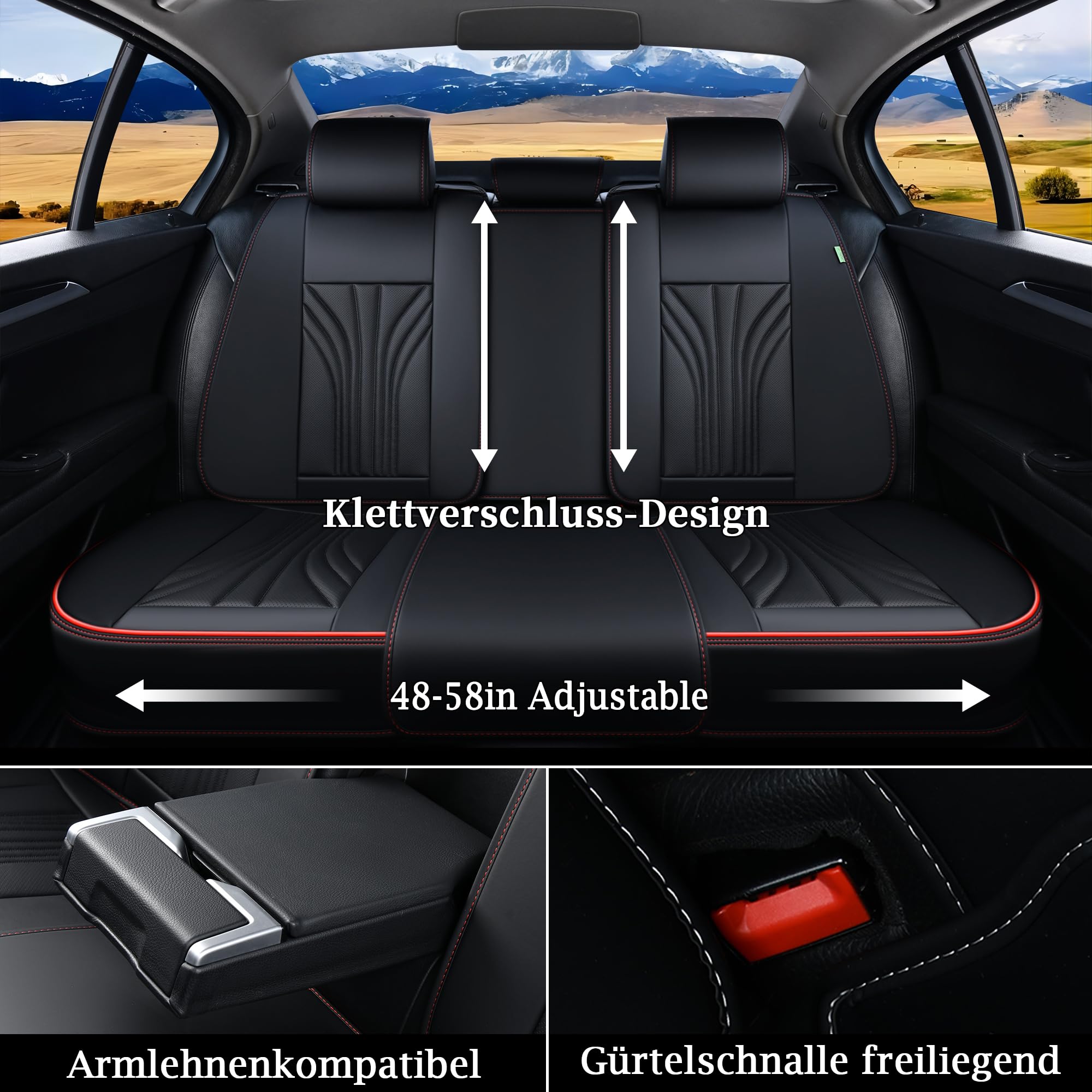 FLORICH Fundas para Asientos de Coche 5 Piezas, Fundas Impermeables Compatibles con el 95% de Los Sedanes, SUV, Camionetas (Juego Completo, Negro&Rojo Línea)