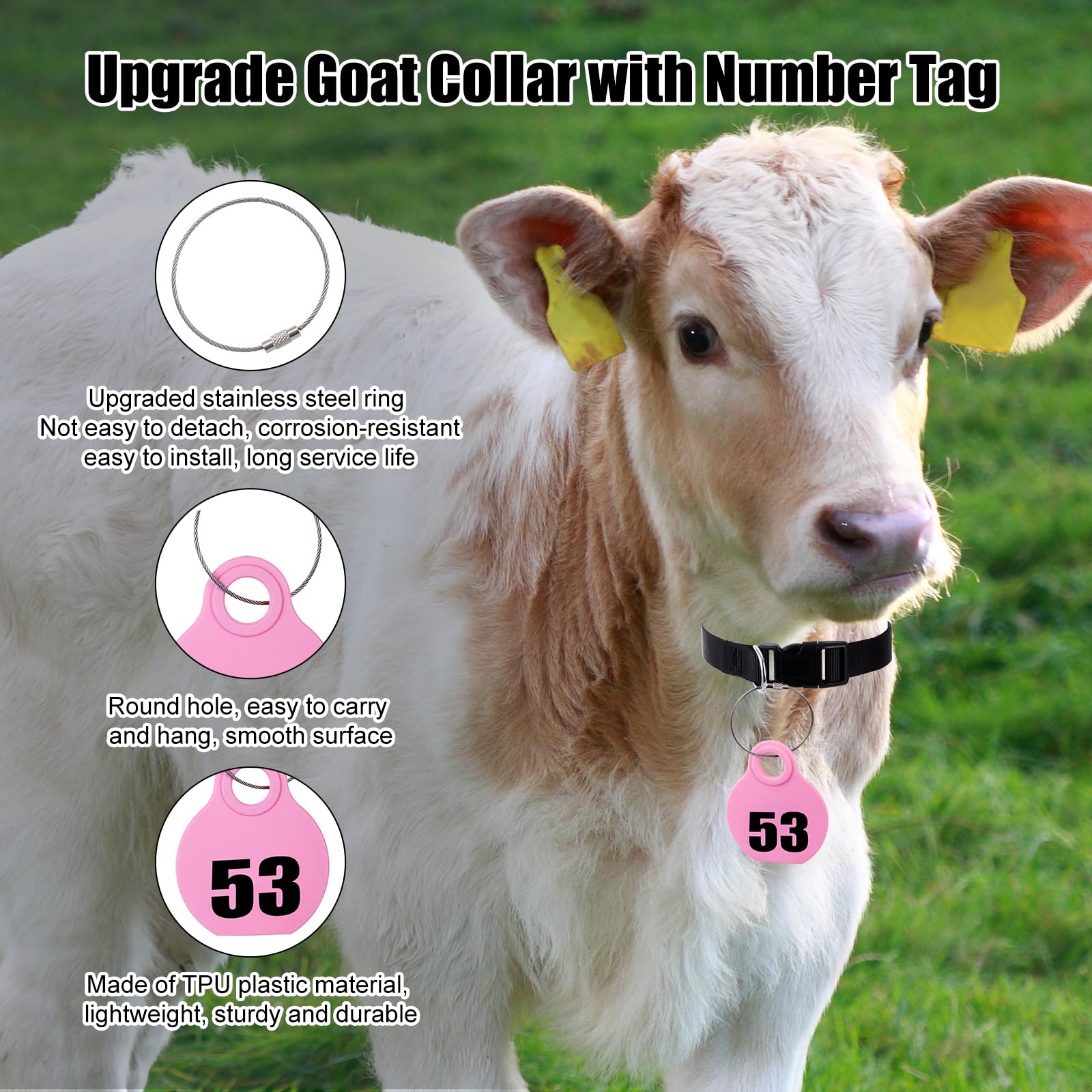 28 Stück Ziegenhalsbänder mit Ohrmarken, für Kuh, Schaf, Hunde, Ziegenohrmarken mit verstellbarem Nylon-Halsband, Set mit Haustier-Vieh-Ohrmarke zum Markieren, Kuh, Ziegenschaf (Rosa)