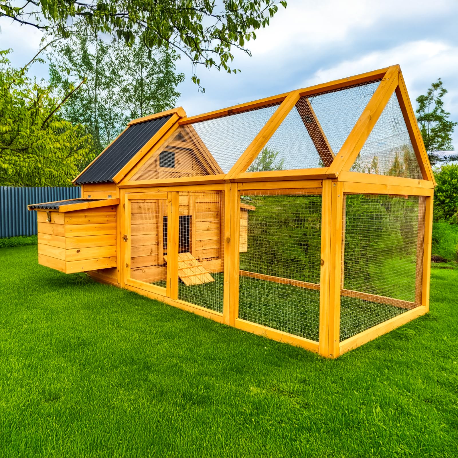 Cocoon ECO 600-2N Chicken Coop with 1.4m Run – Wooden Hen House with Rot-Proof Plastic Roof, Pull-Out Tray, Nest Box & Perches – Ideal for 4–6 Birds