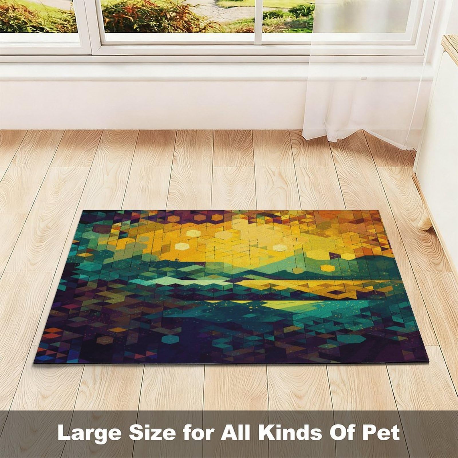 Tapis de nourriture hexagonal brillant pour chat – Tapis d'alimentation antidérapant pour chien facile à nettoyer pour la nourriture et l'eau, tapis de gamelle pour chien et chat 43,2 x 76,2 cm