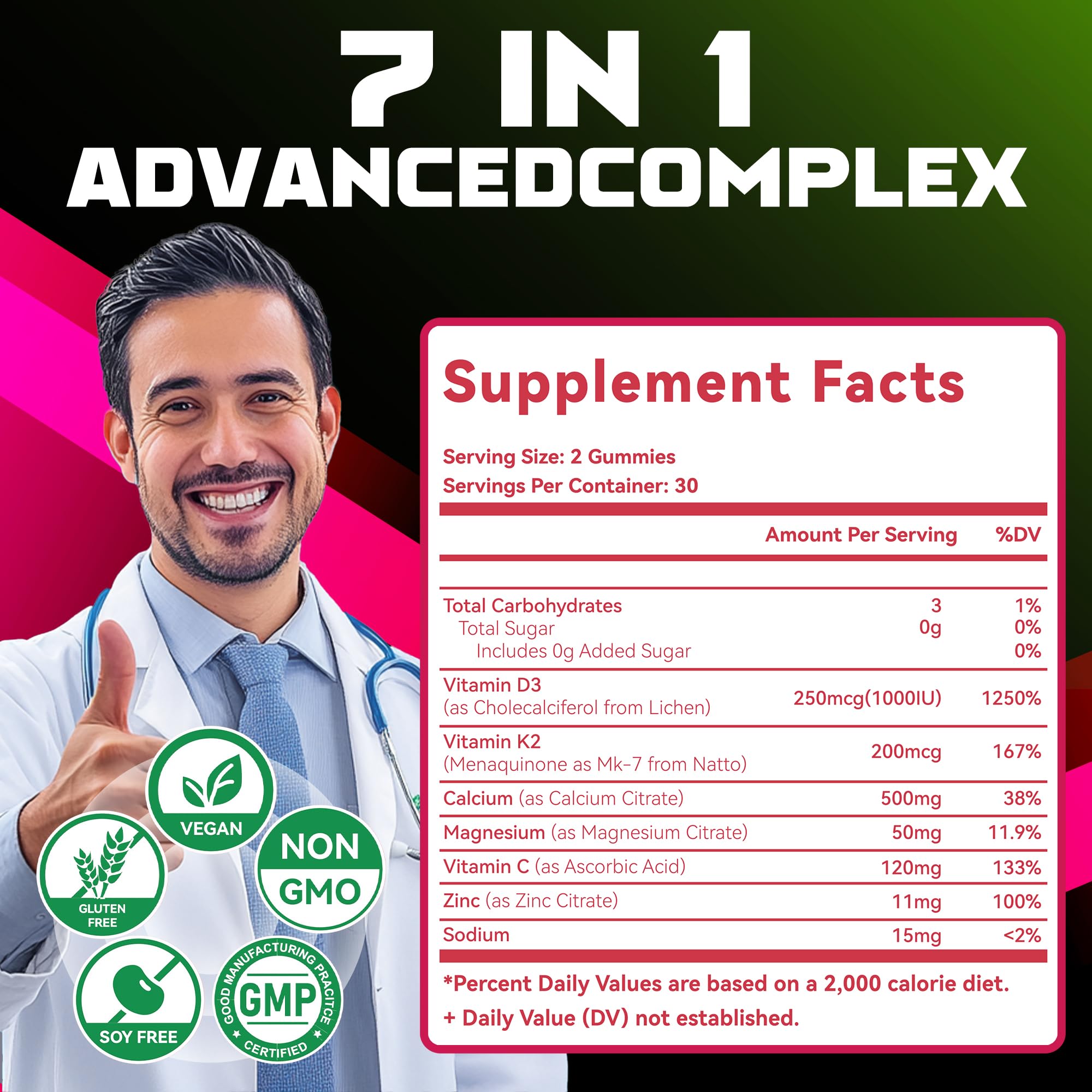 Natures aid Sugar-Free Vitamin D3 K2 Gummies with Calcium + K2 (MK-7), Magnesium Citrate, Vitamin C, Extra Strength - Ultimate Absorption for Bone Muscle Teeth Immune, Vegan - 120 Gummies — Amazon image 4