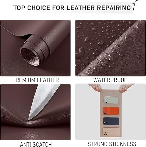 Miniatura 52 de 2 parches de reparación de cuero para muebles, parches de reparación de cuero autoadhesivo de 8.3 x 11 pulgadas, para sofá, cinta de parche