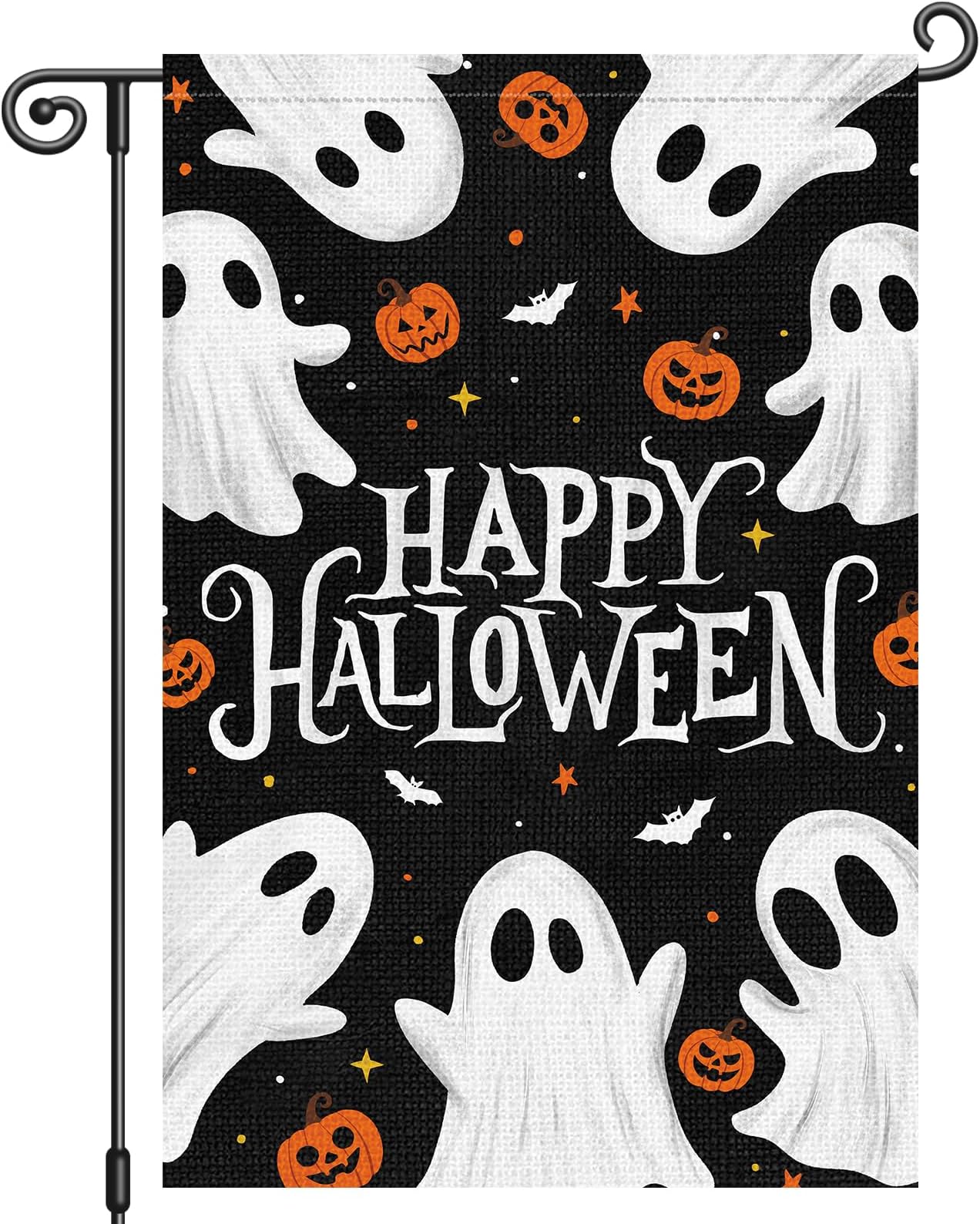 Louise Maelys Happy Halloween Garden Flag Ghost Welcome Pumpkin 12x18 Inch Double Sided Boo Holiday Seasonal Fall Autumn Small Burlap Yard Sign Outside Outdoor House Decor