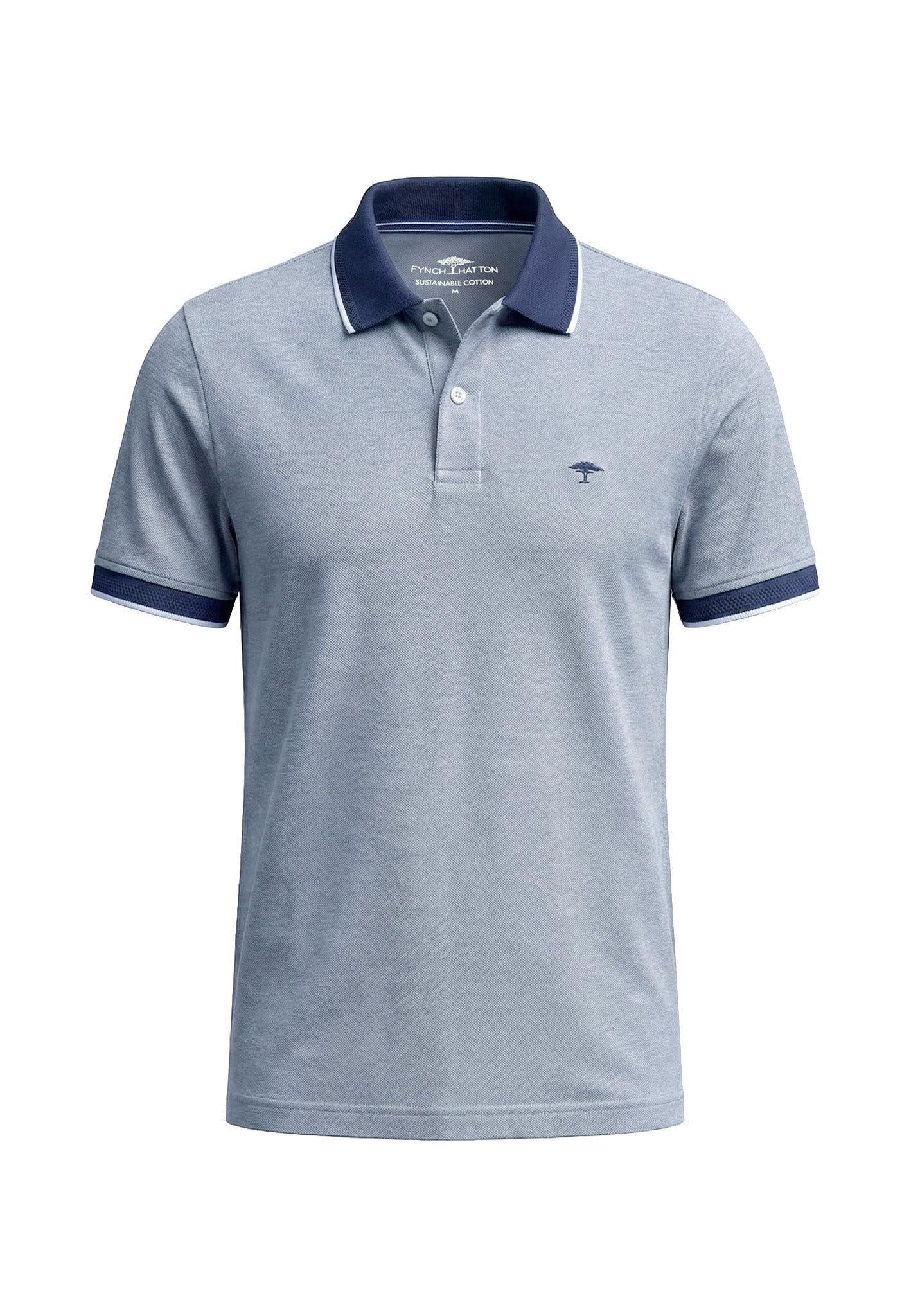FYNCH-HATTON Poloshirt aus Baumwolle mit Strukturmuster und Kontrastkragen