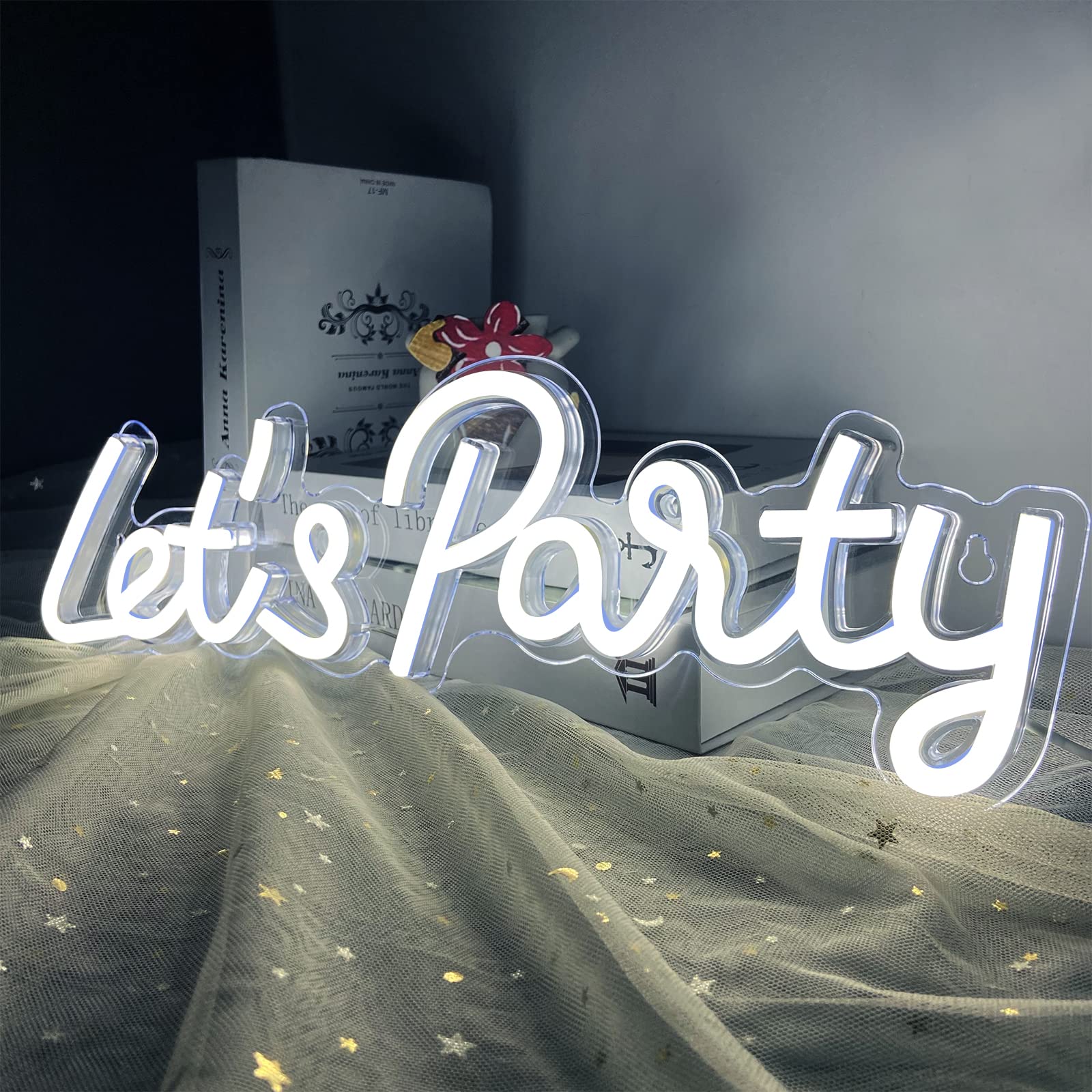 Let's Party Neonschild, LED Neonlichter für Schlafzimmer Wanddekoration, Kunst dekorative Lichter für Junggesellinnenabschied, Verlobungsfeier, Wohnzimmer, Spielzimmer Dekor Ästhetik (Neu weiß)