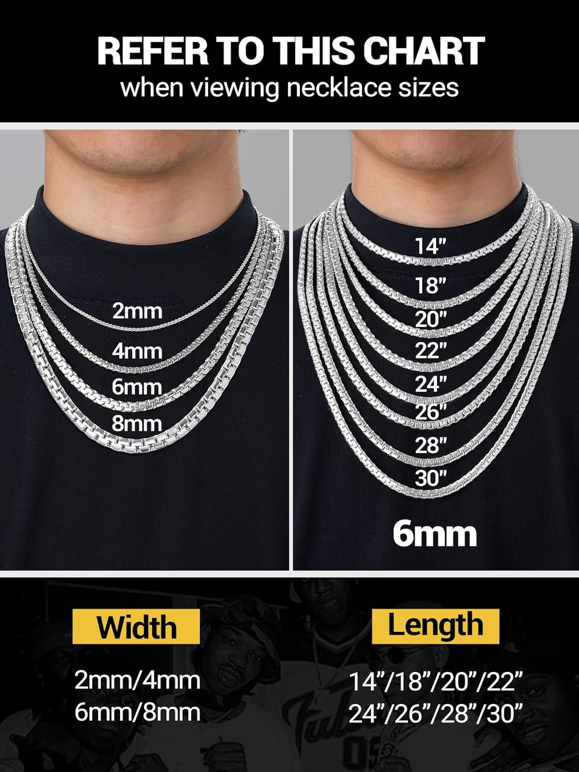 PROSTEEL Stylish Stainless Steel Flat Link Chain Necklace for Men, 2mm/4mm/6mm/8mm. Silver/Gold/Black Tone, Hypoallergenic Jewelry, 14"-30", Come with Box - Image 5