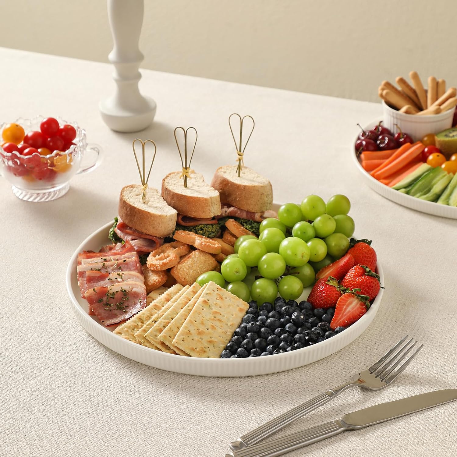 3 Packs Serving Platters, Large Serving Tray, Round Platters for Serving Food, Food Tray for Veggie Fruit Snack Dessert Cheese, White Ceramic Serving Trays for Party, Entertaining, 12.8”/10.8”/8.8” - Image 5