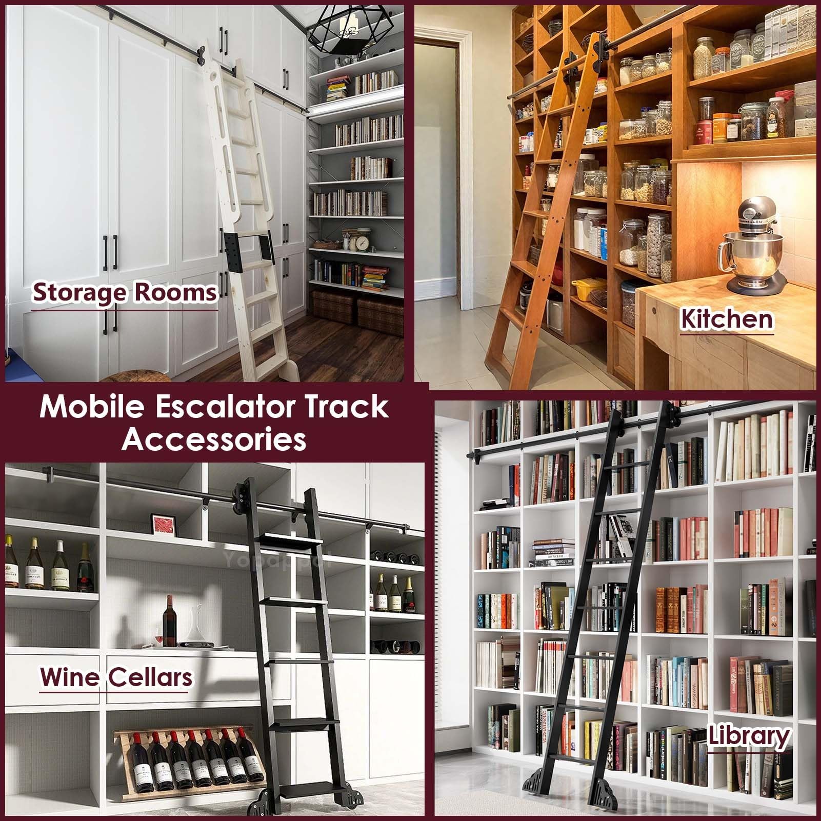 Rolling Hardware Gold Schiebeleiter-Set für Bibliotheken (ohne Leiter), Rundschienen-Gleitrollensystem für Dachbodenbüros(Telescopic,244cm Gleisbausatz)